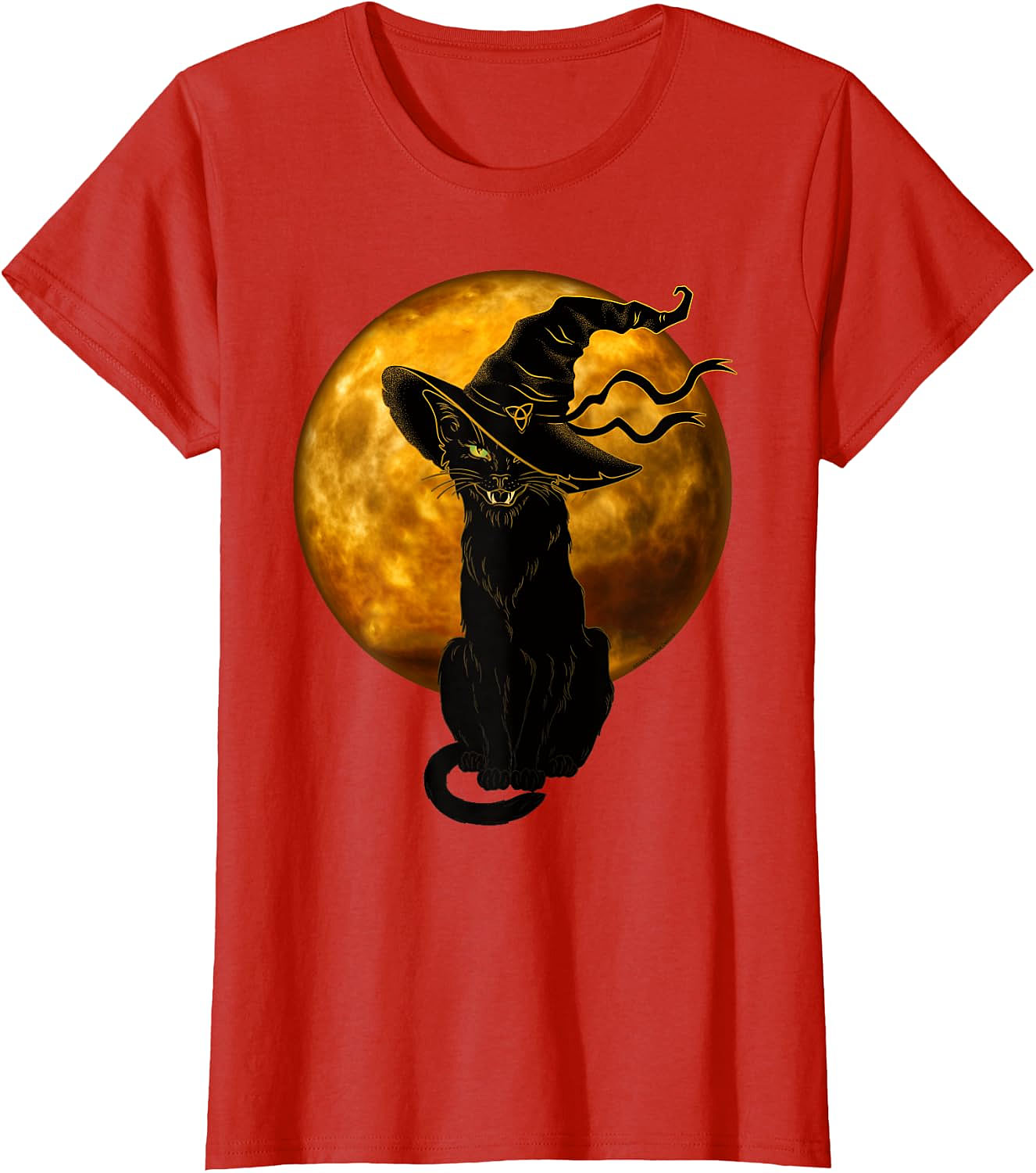 Black Cat Witch Hat Halloween T-Shirt | Spooky Vintage Tee
