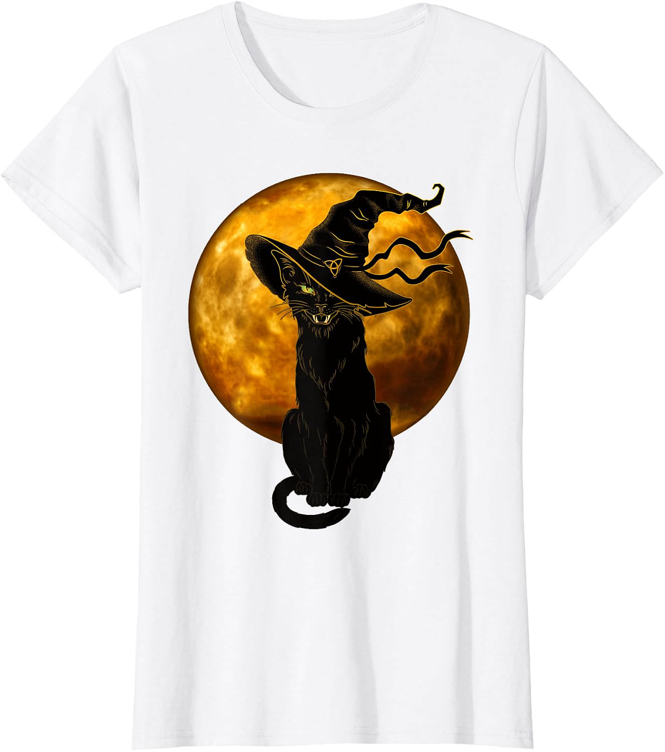 Black Cat Witch Hat Halloween T-Shirt | Spooky Vintage Tee