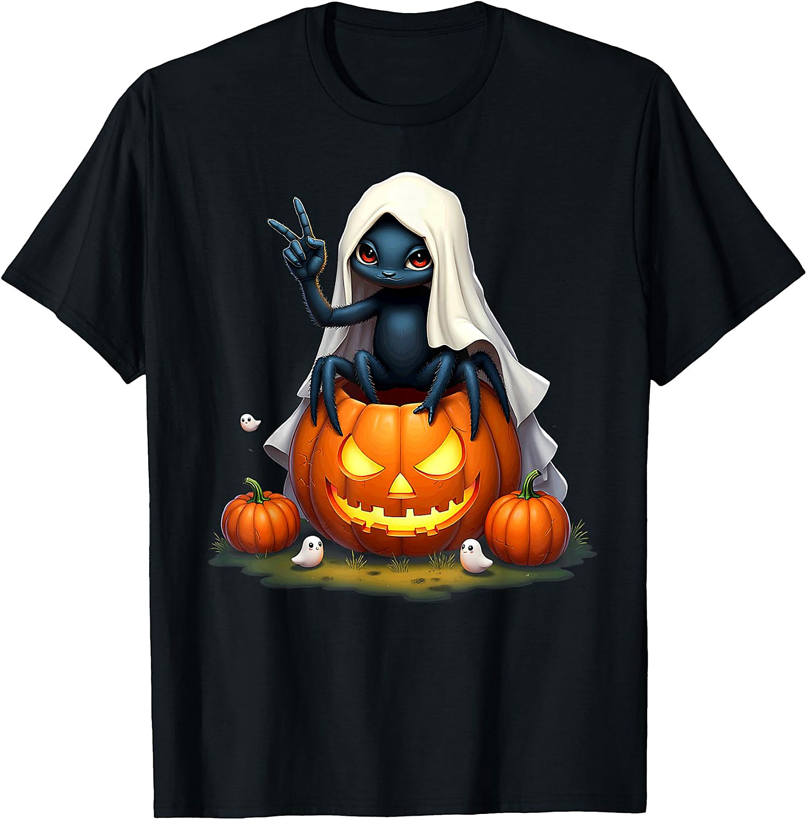Cute Spooky Peace Spider Jack-o'-Lantern Halloween Graphic