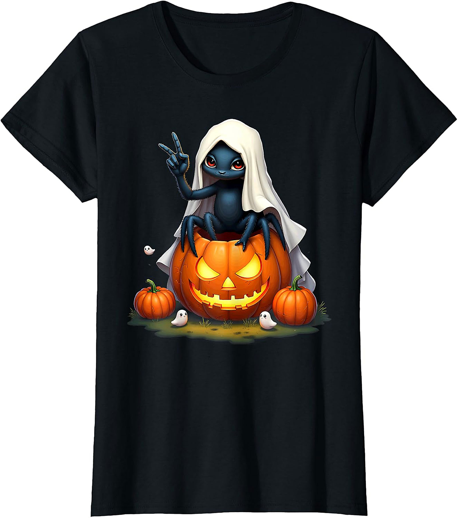 Cute Spooky Peace Spider Jack-o'-Lantern Halloween Graphic