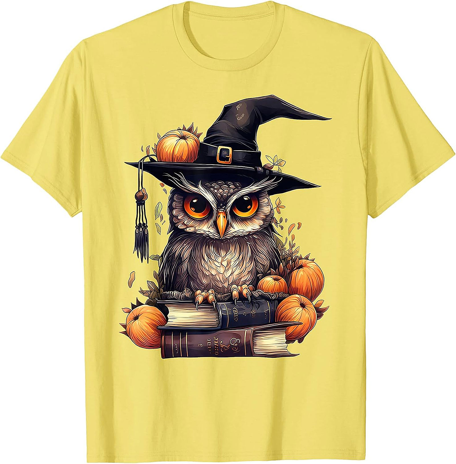 Wise Owl Witch Hat & Books T-Shirt | Fall & Halloween Graphic Tee