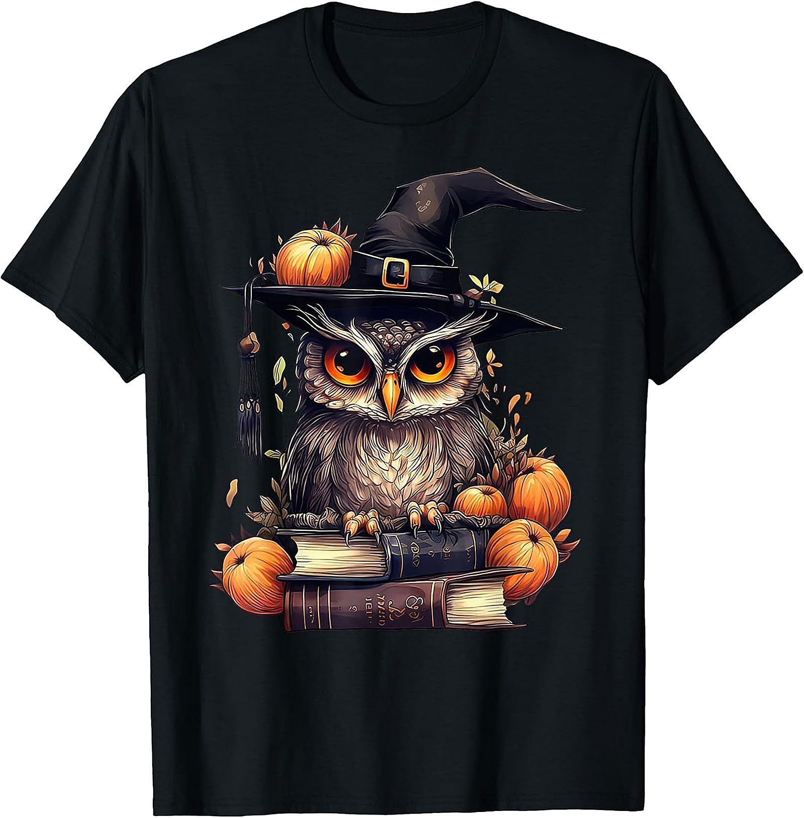 Wise Owl Witch Hat & Books T-Shirt | Fall & Halloween Graphic Tee