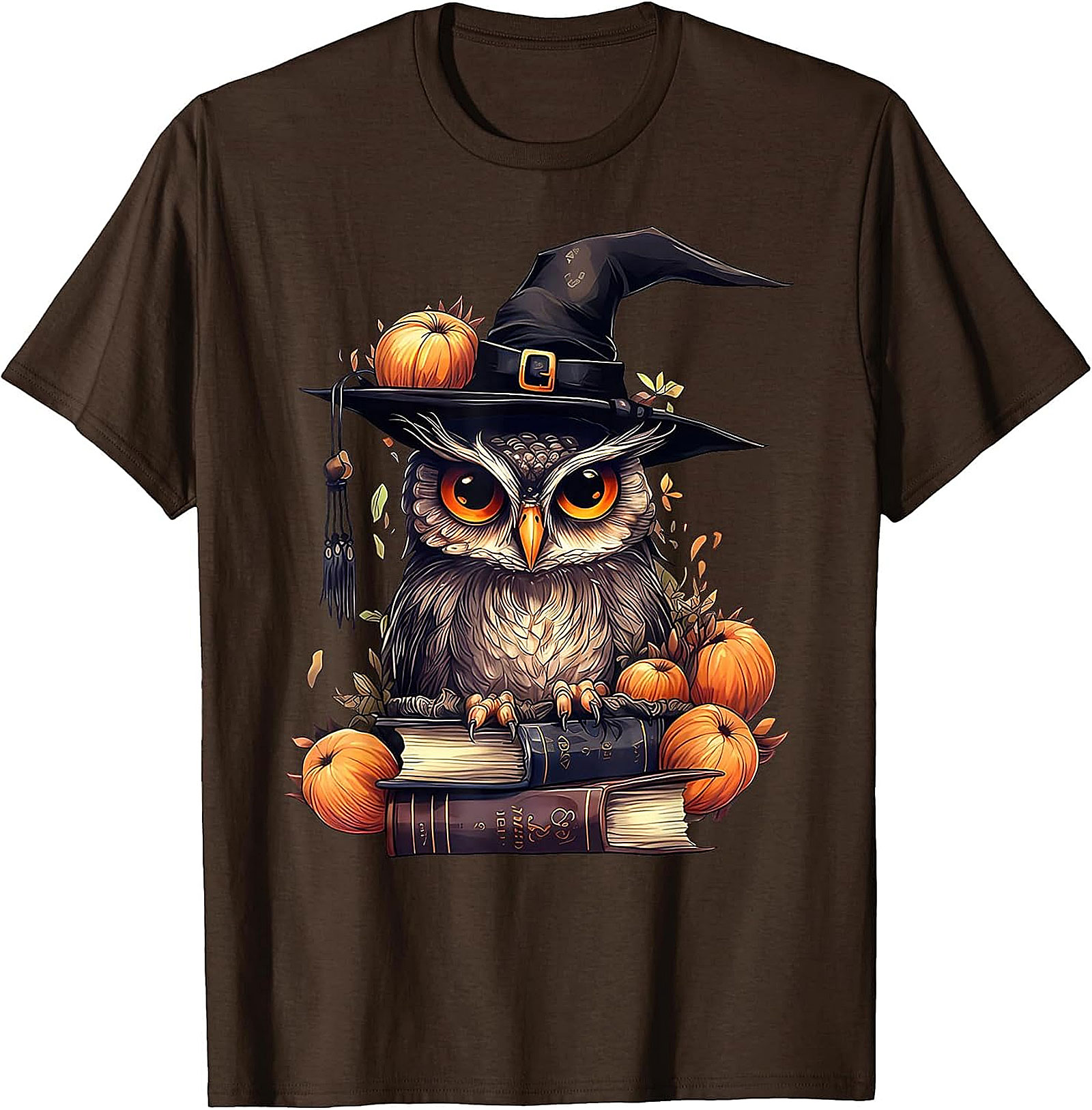 Wise Owl Witch Hat & Books T-Shirt | Fall & Halloween Graphic Tee