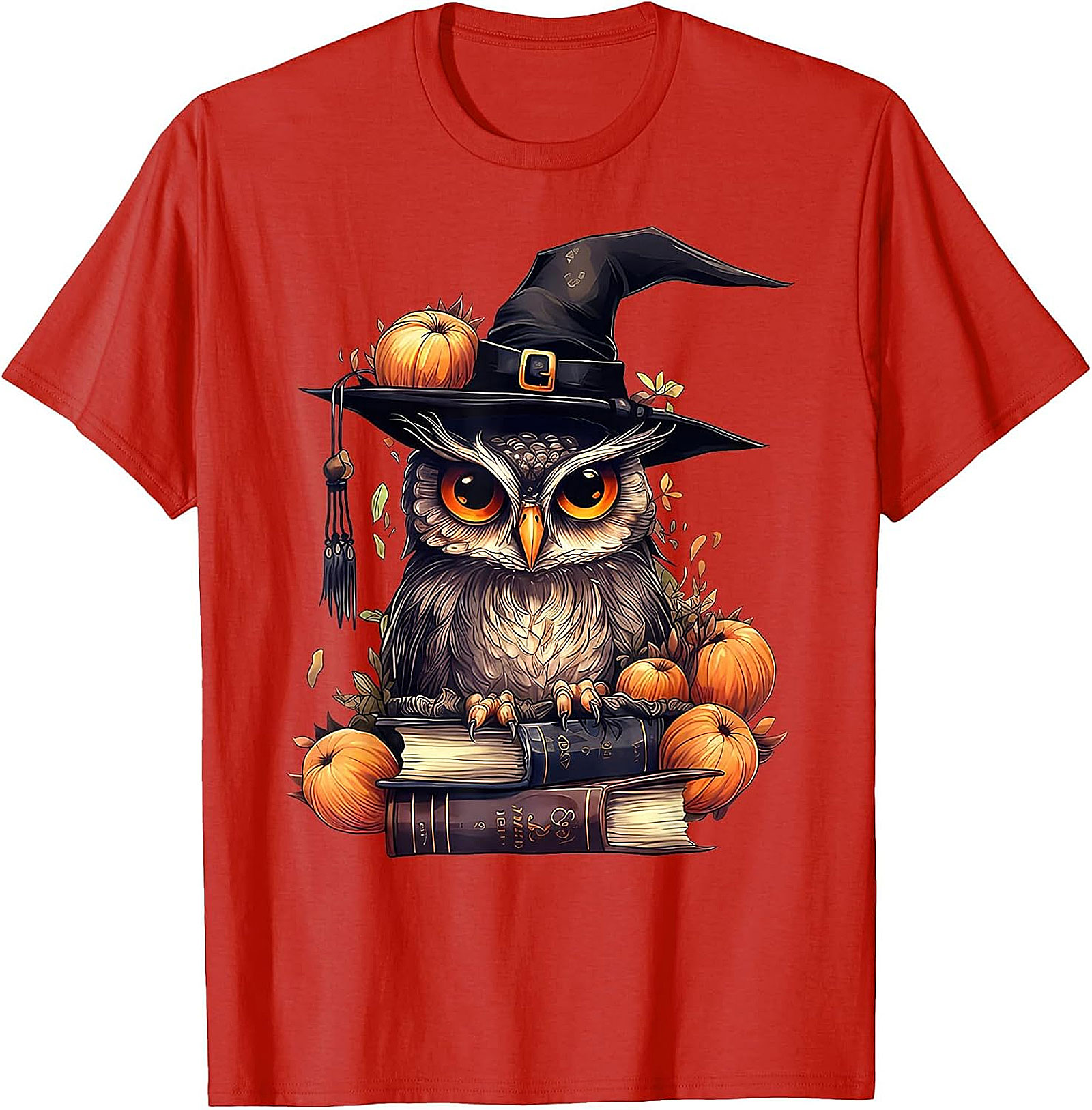 Wise Owl Witch Hat & Books T-Shirt | Fall & Halloween Graphic Tee