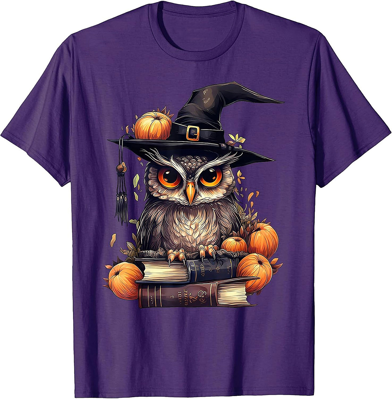 Wise Owl Witch Hat & Books T-Shirt | Fall & Halloween Graphic Tee
