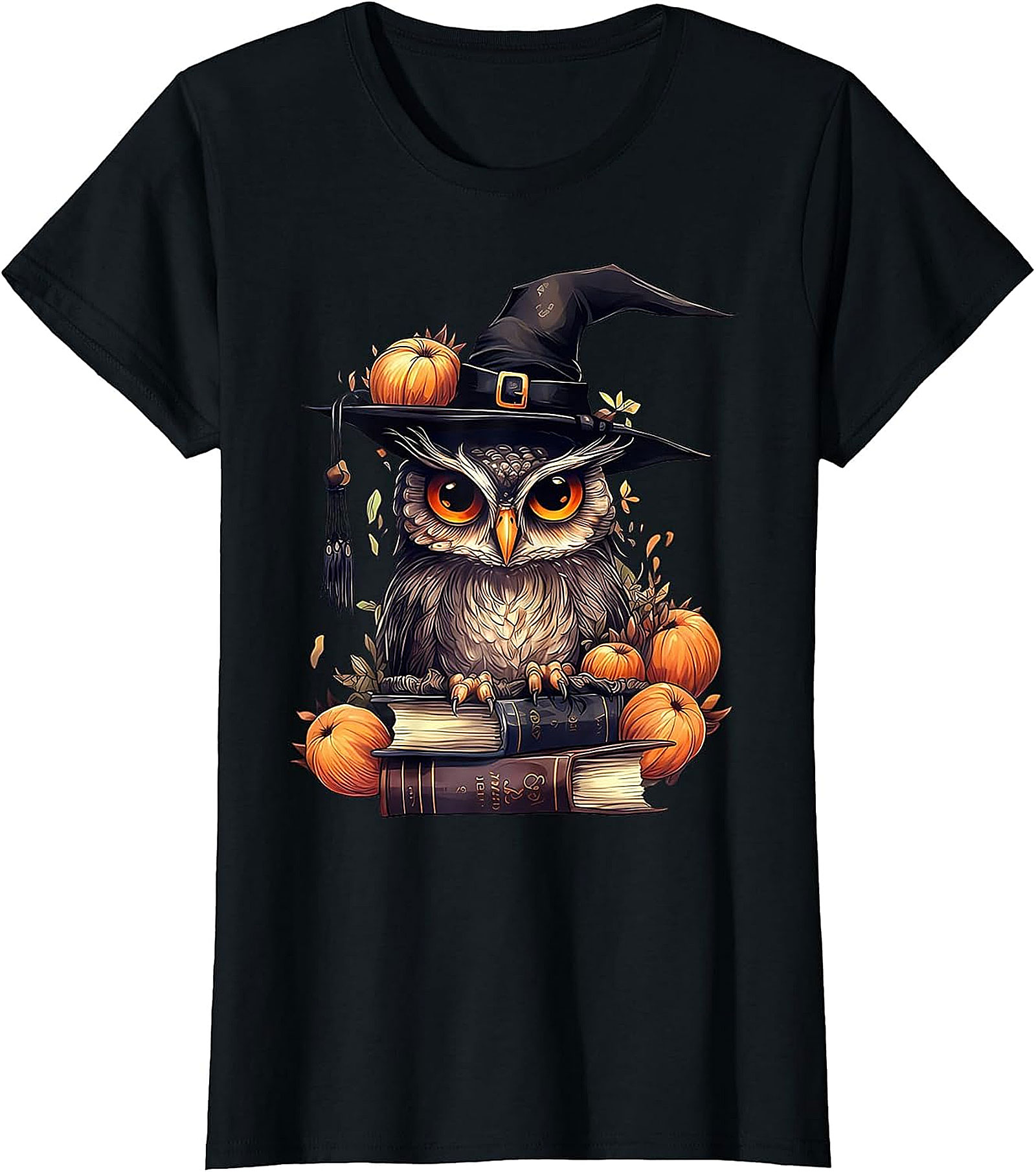 Wise Owl Witch Hat & Books T-Shirt | Fall & Halloween Graphic Tee