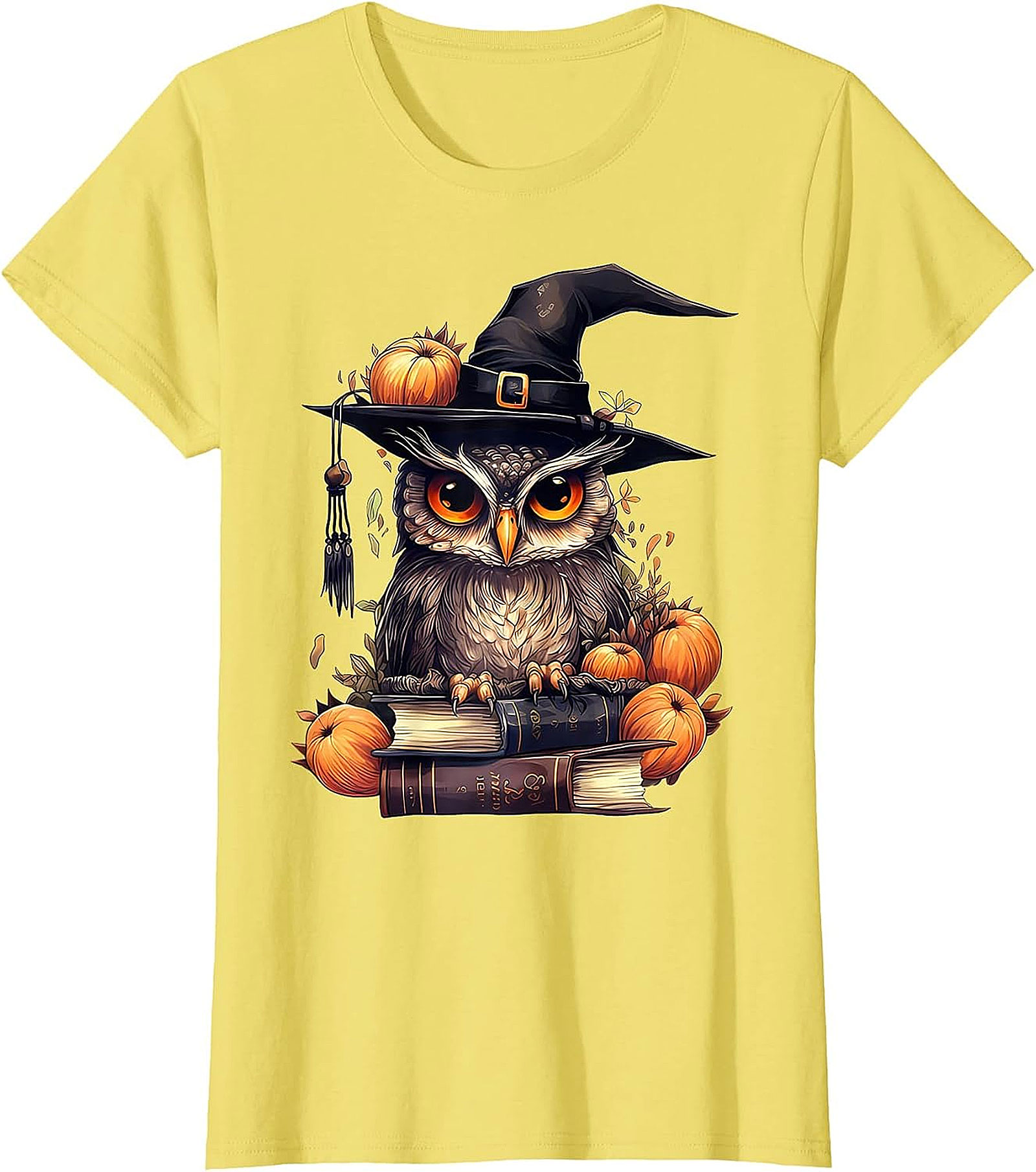 Wise Owl Witch Hat & Books T-Shirt | Fall & Halloween Graphic Tee