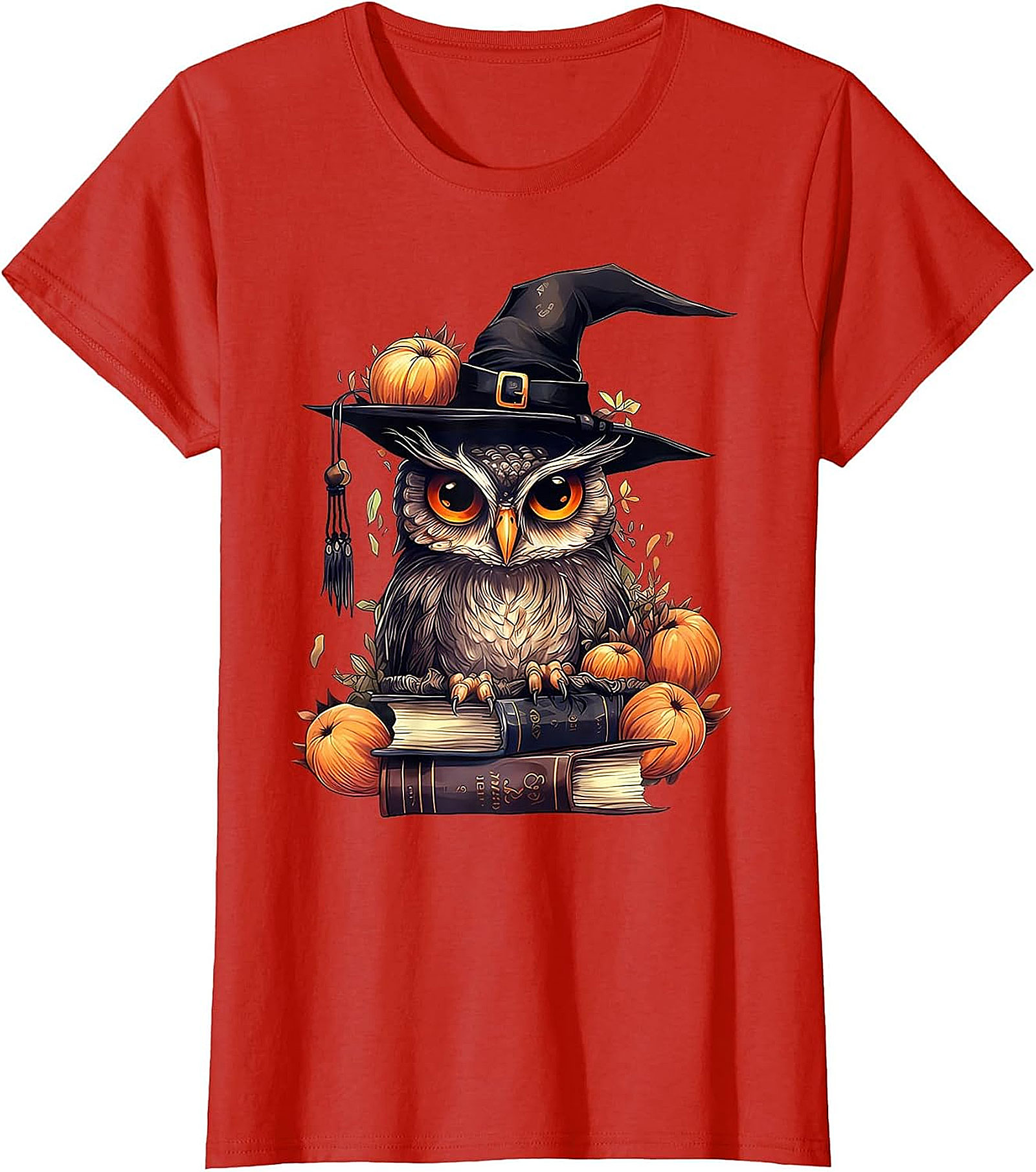 Wise Owl Witch Hat & Books T-Shirt | Fall & Halloween Graphic Tee