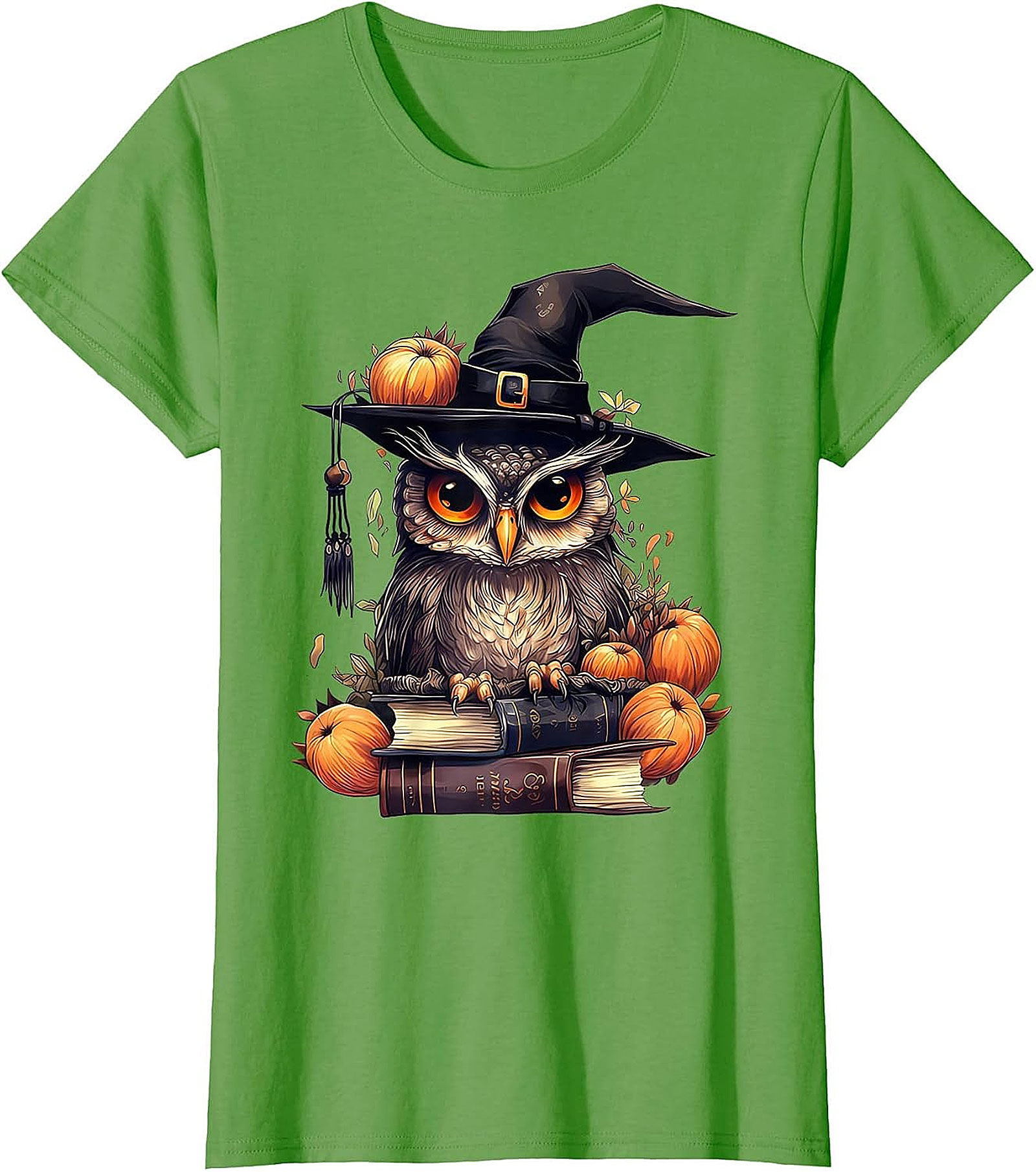 Wise Owl Witch Hat & Books T-Shirt | Fall & Halloween Graphic Tee