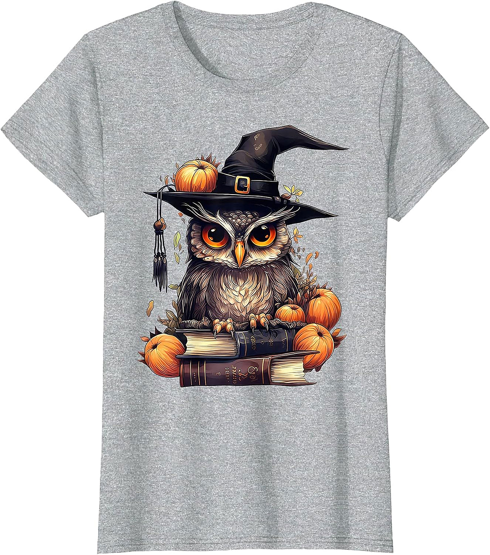 Wise Owl Witch Hat & Books T-Shirt | Fall & Halloween Graphic Tee