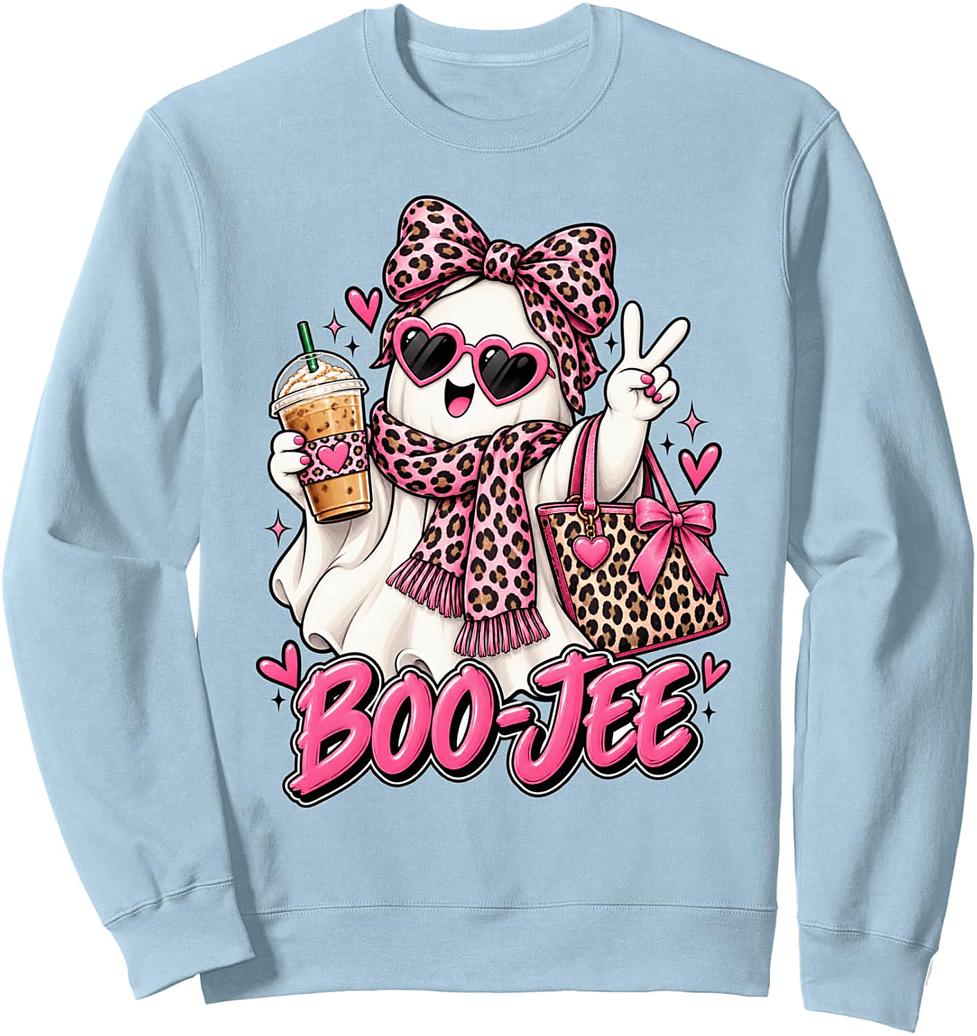Boo-JEE Ghost Sweatshirt Coquette Leopard Coffee Tee