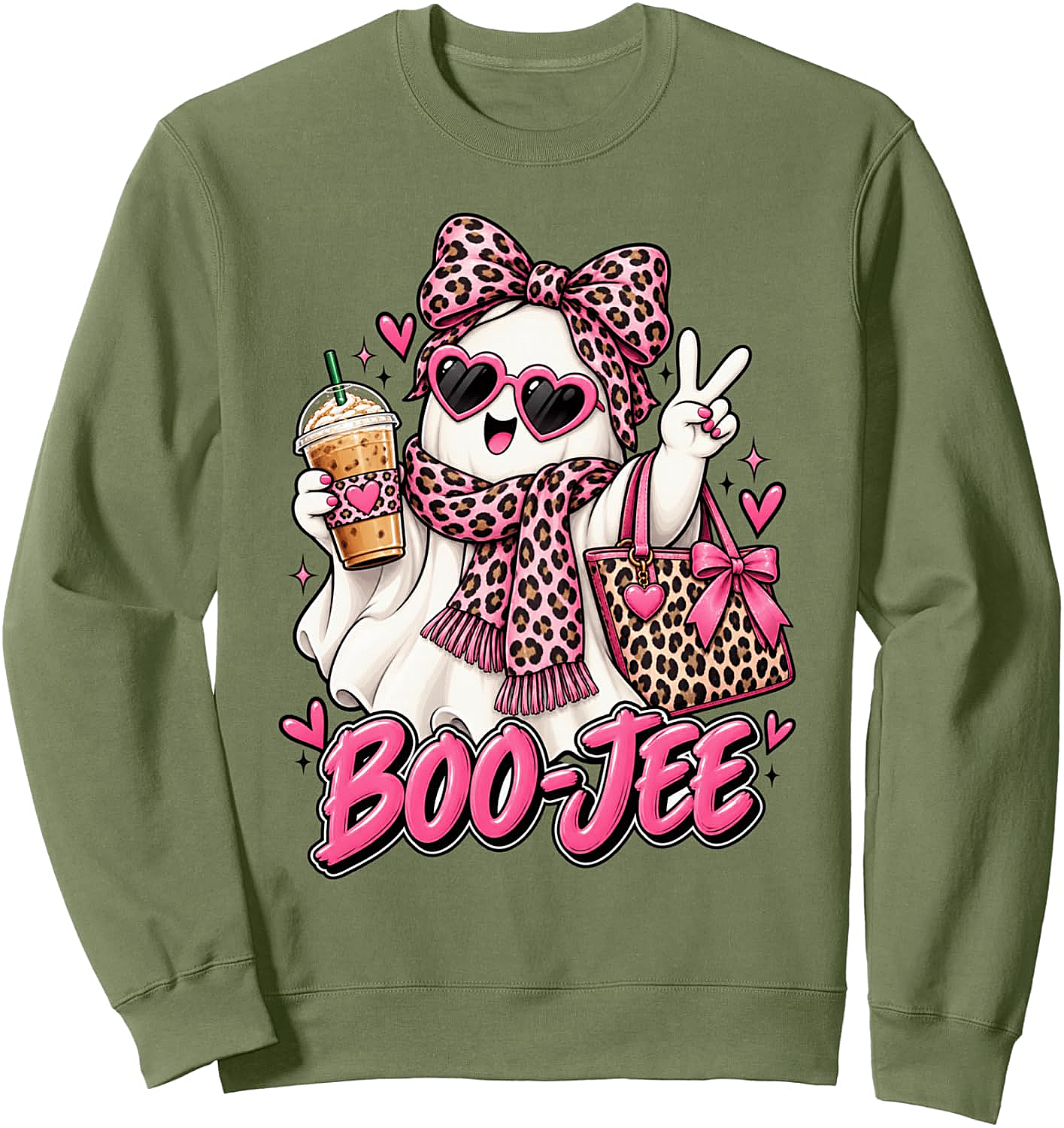 Boo-JEE Ghost Sweatshirt Coquette Leopard Coffee Tee