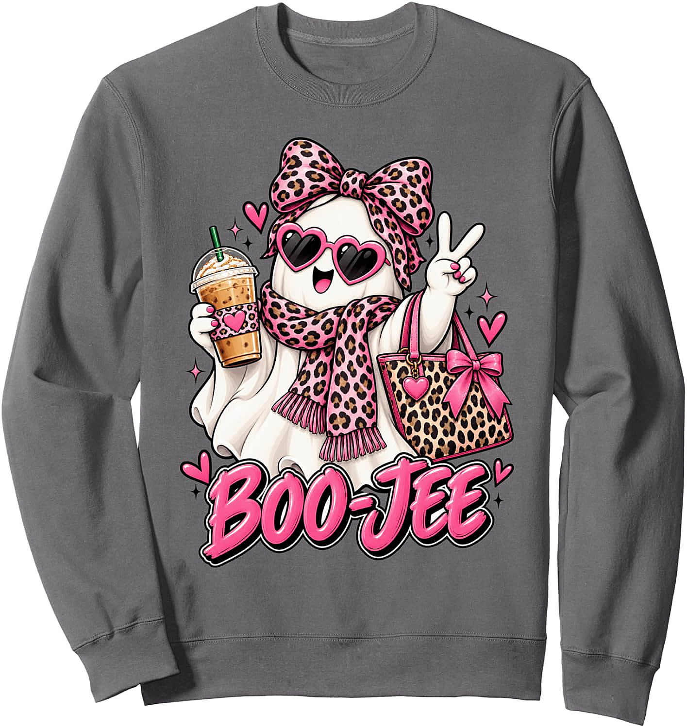 Boo-JEE Ghost Sweatshirt Coquette Leopard Coffee Tee