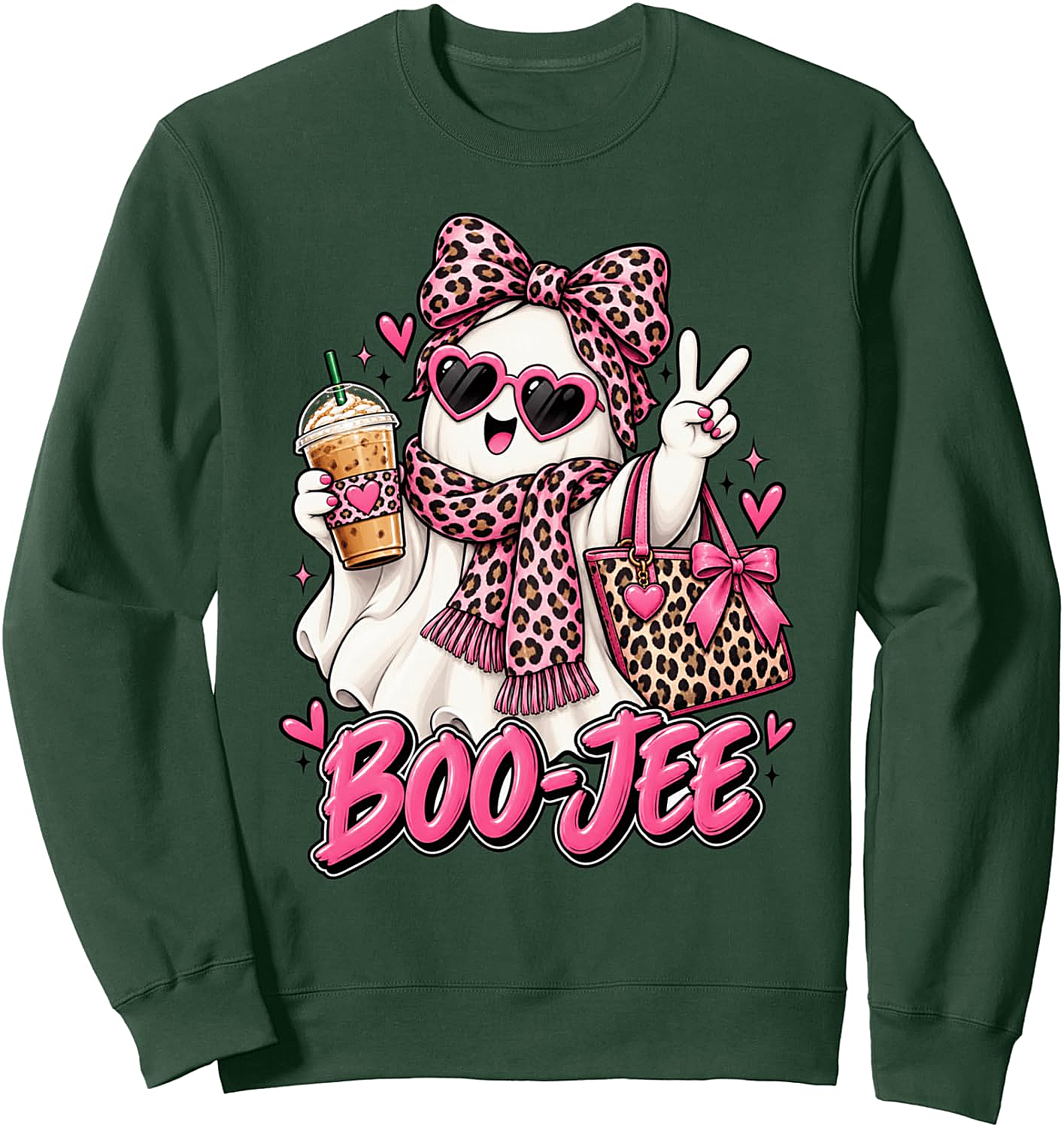 Boo-JEE Ghost Sweatshirt Coquette Leopard Coffee Tee