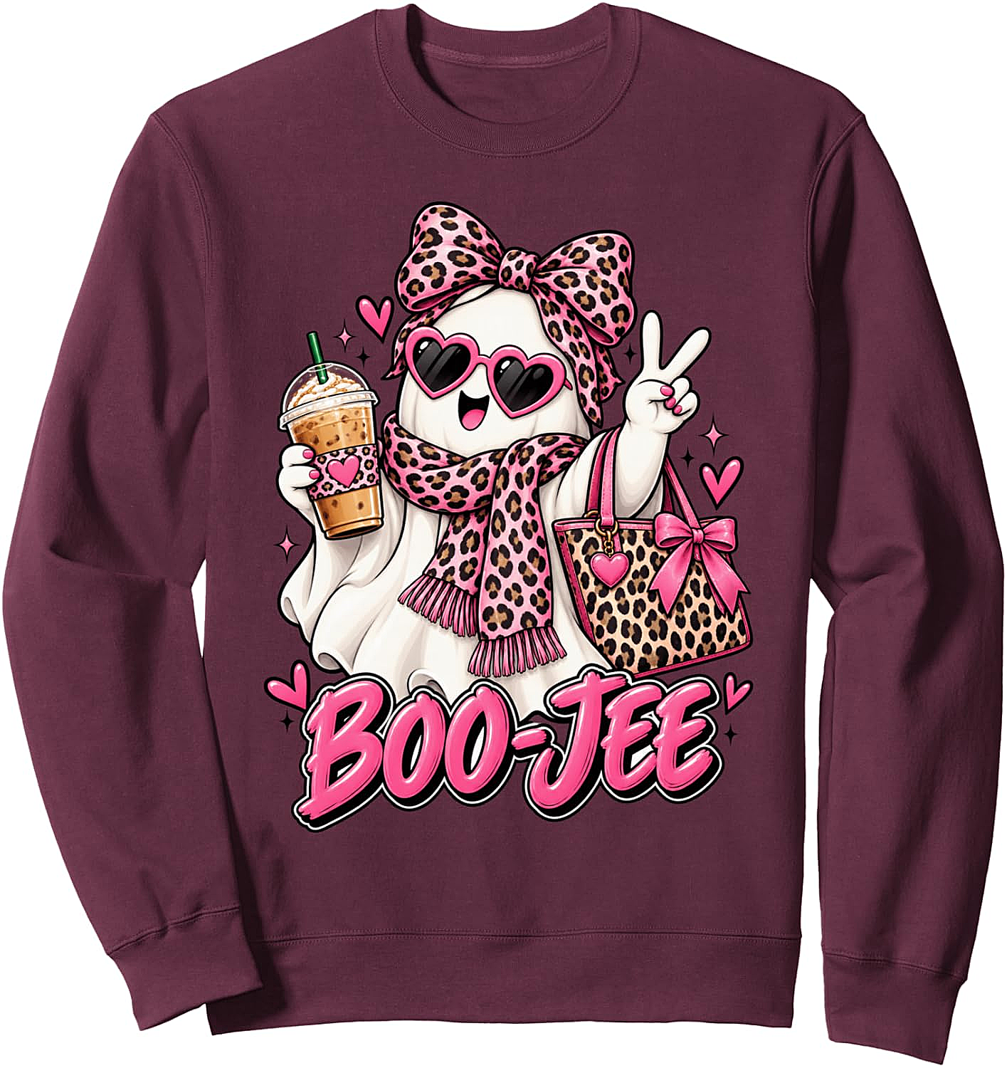 Boo-JEE Ghost Sweatshirt Coquette Leopard Coffee Tee