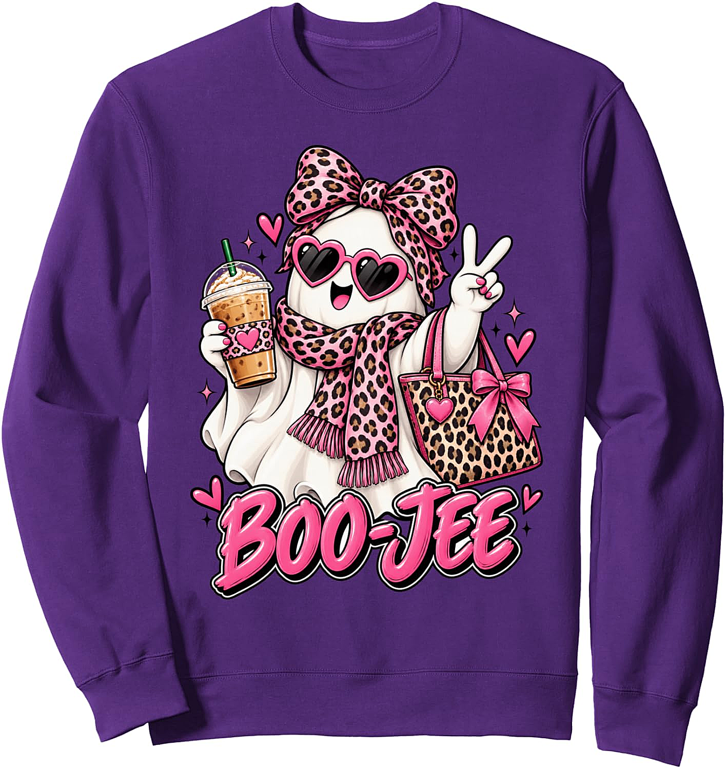Boo-JEE Ghost Sweatshirt Coquette Leopard Coffee Tee