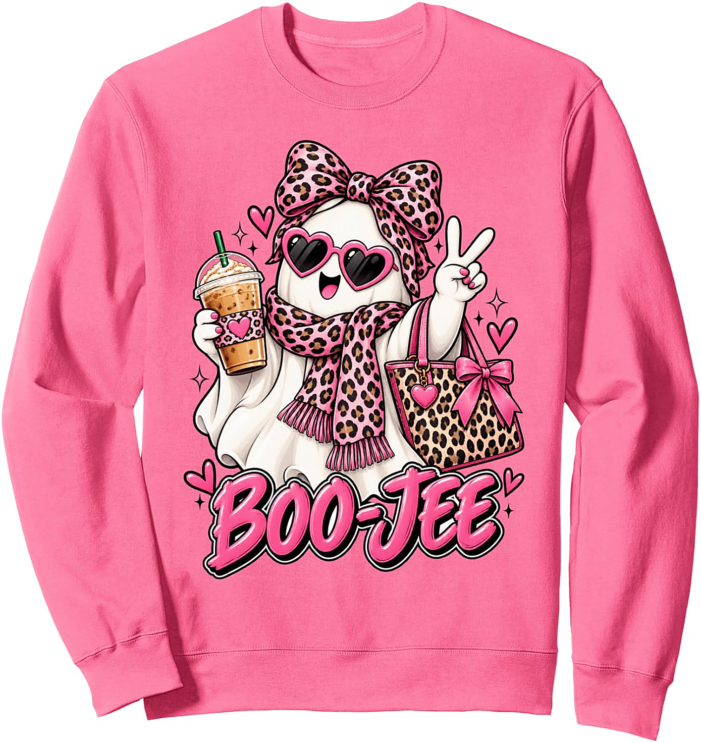 Boo-JEE Ghost Sweatshirt Coquette Leopard Coffee Tee