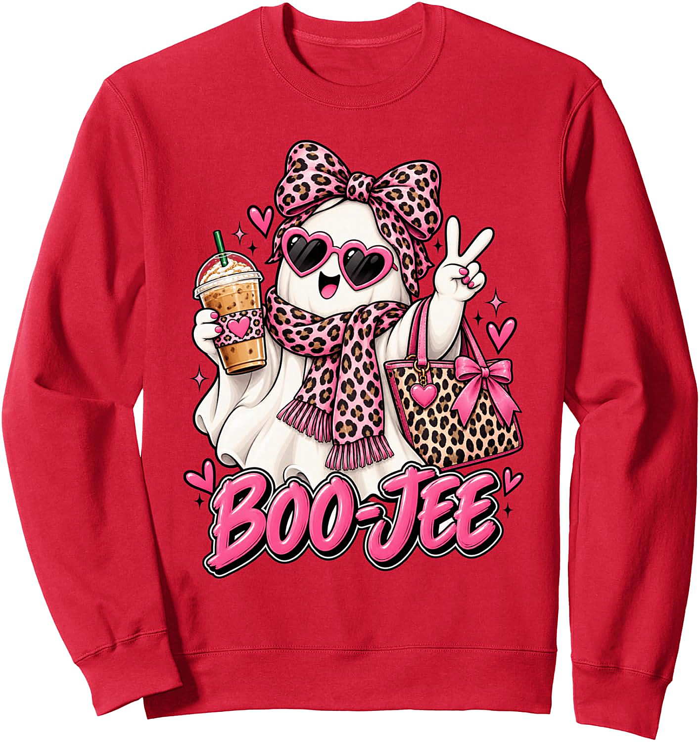 Boo-JEE Ghost Sweatshirt Coquette Leopard Coffee Tee