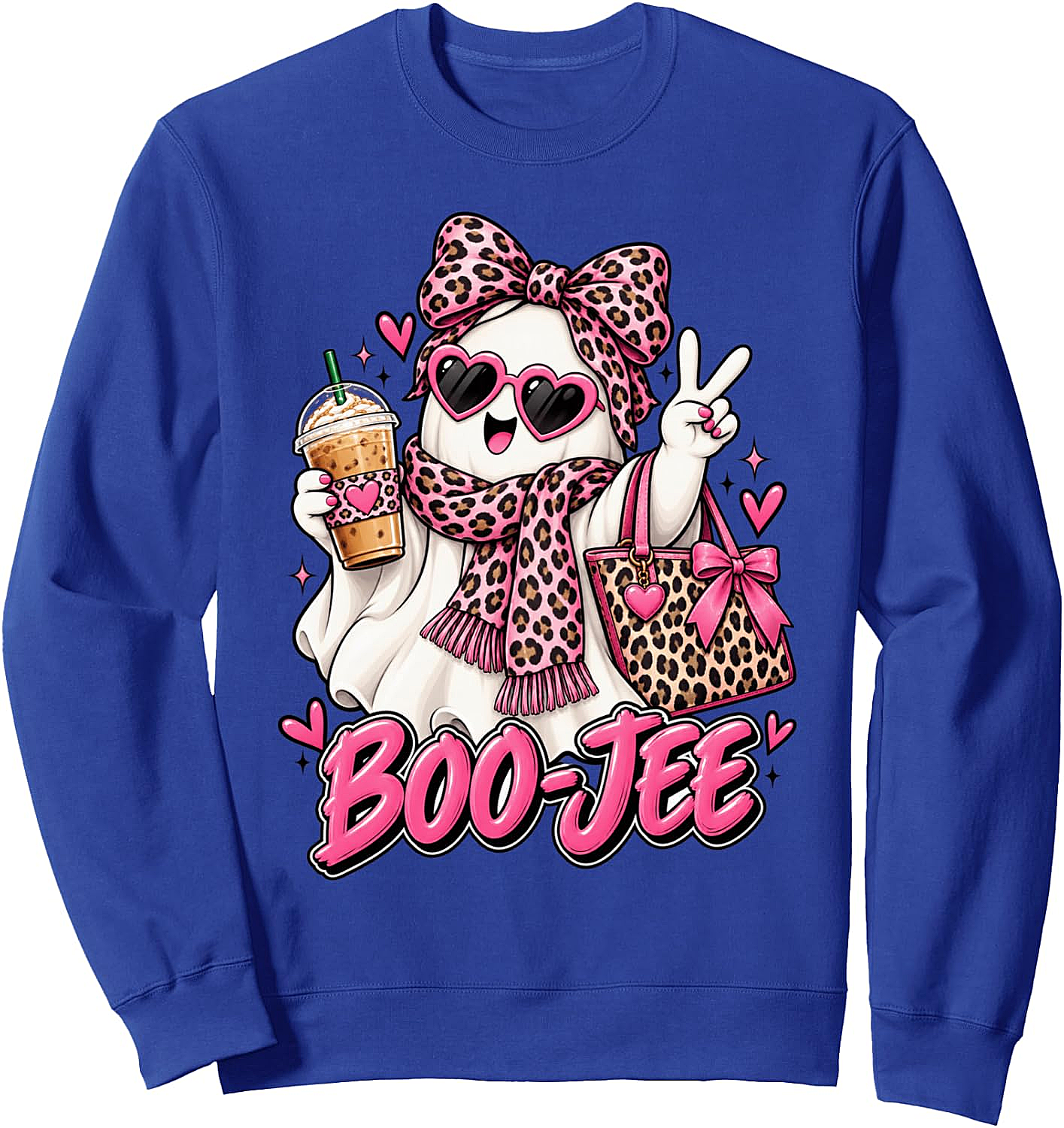 Boo-JEE Ghost Sweatshirt Coquette Leopard Coffee Tee