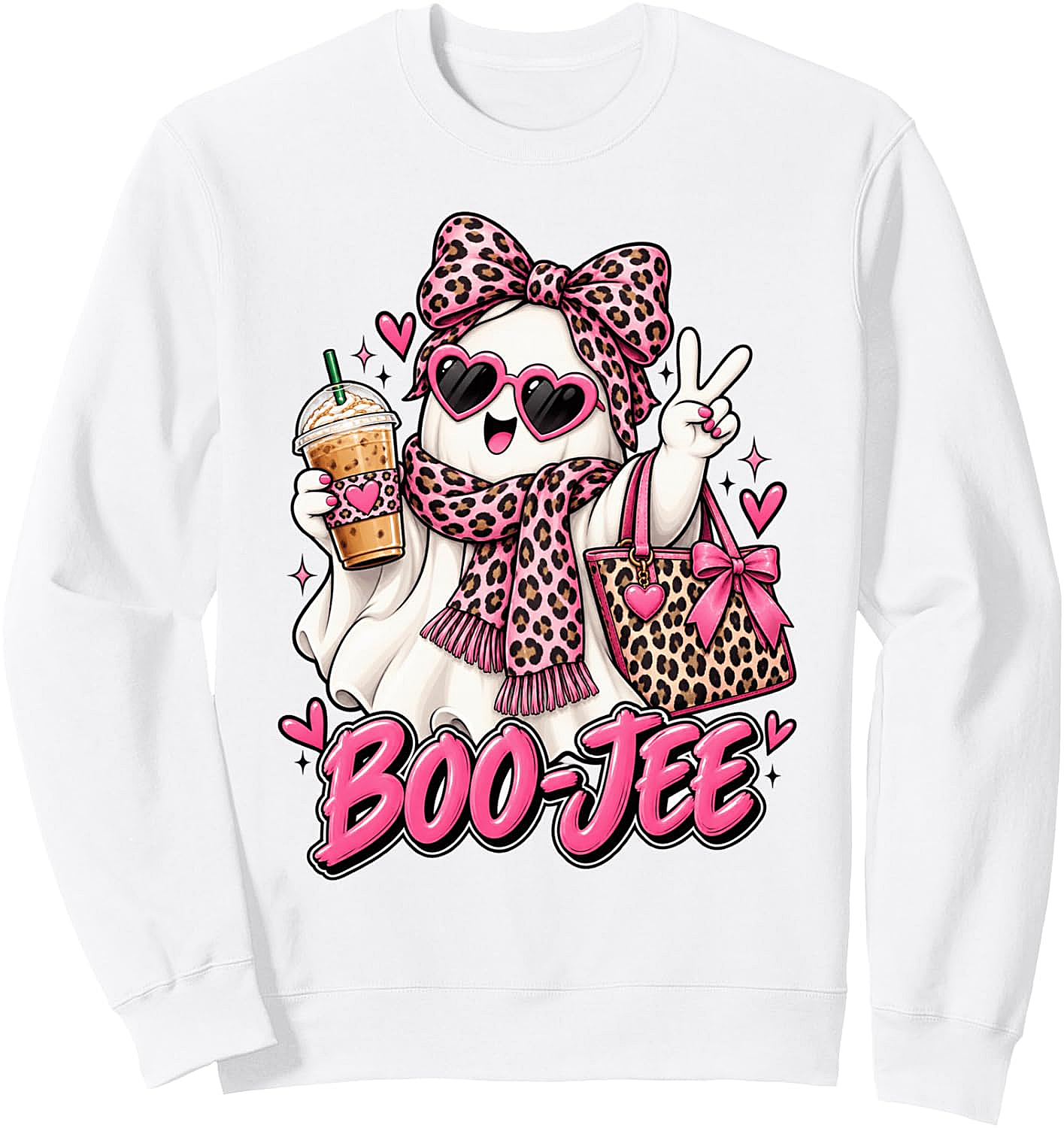 Boo-JEE Ghost Sweatshirt Coquette Leopard Coffee Tee