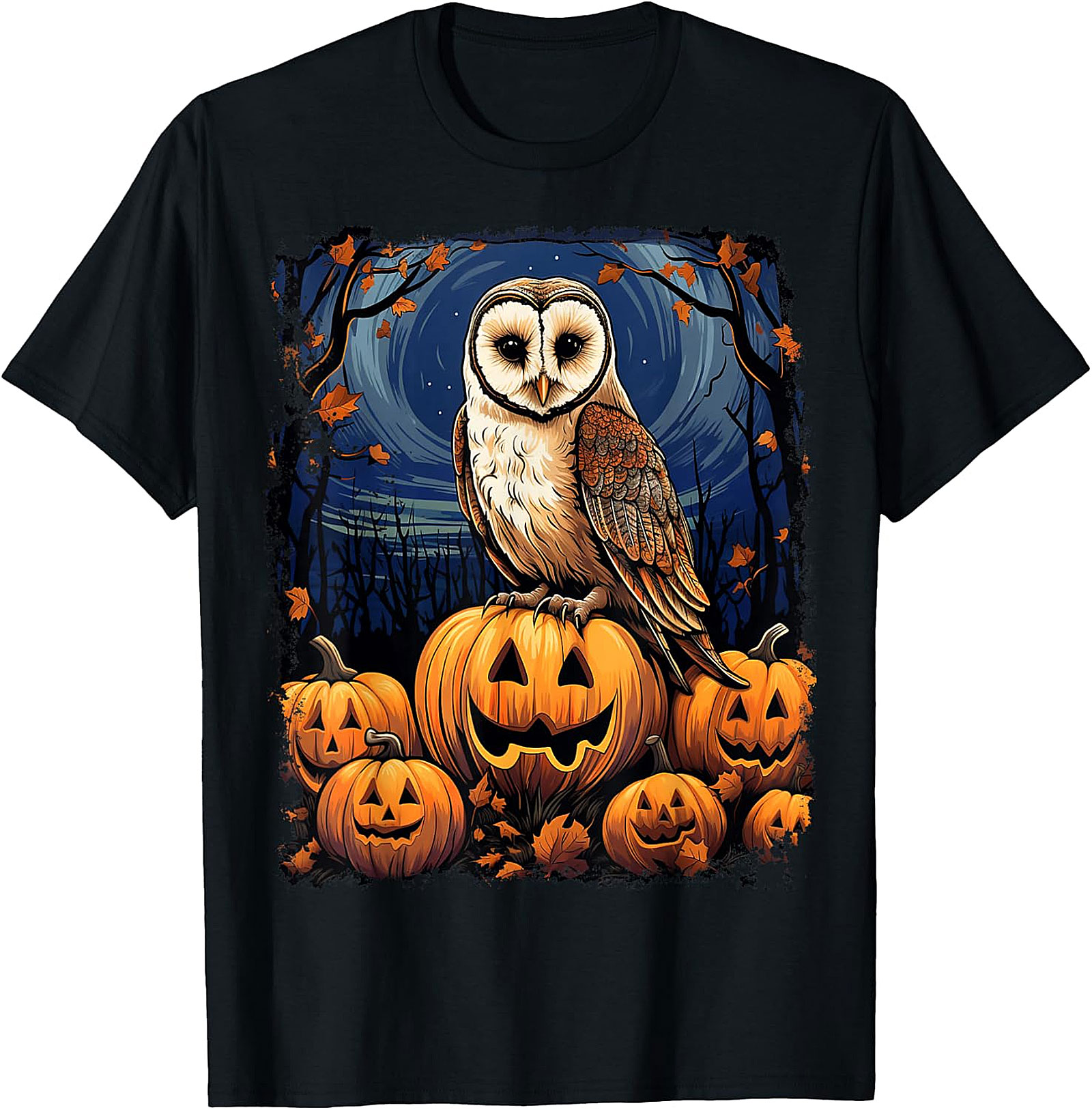 Barn Owl & Jack-o'-Lanterns Halloween Graphic | Autumn Night