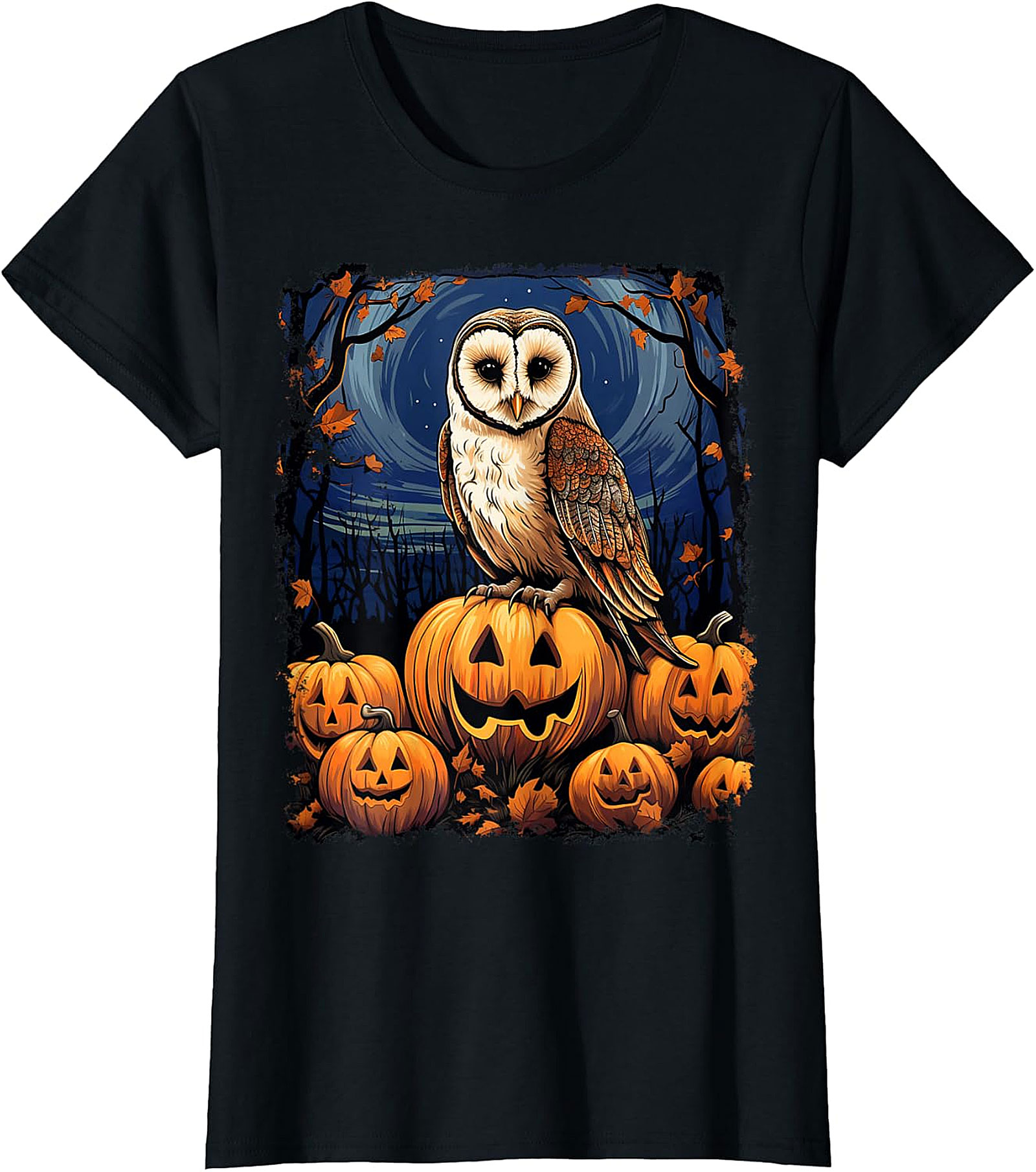 Barn Owl & Jack-o'-Lanterns Halloween Graphic | Autumn Night