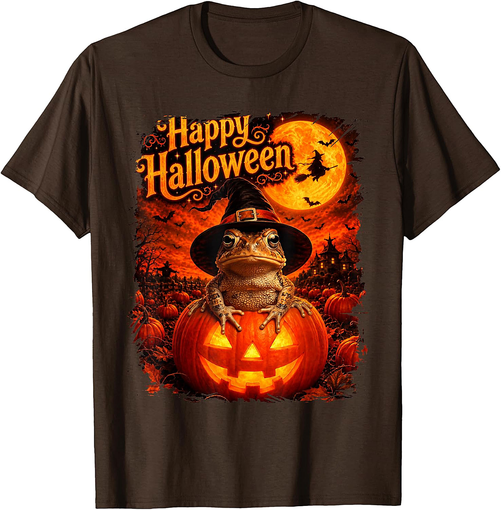 Happy Halloween Witchy Toad Pumpkin T-Shirt | Spooky Frog Tee