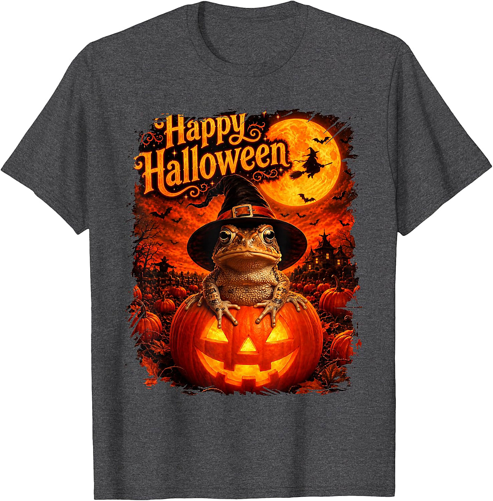 Happy Halloween Witchy Toad Pumpkin T-Shirt | Spooky Frog Tee