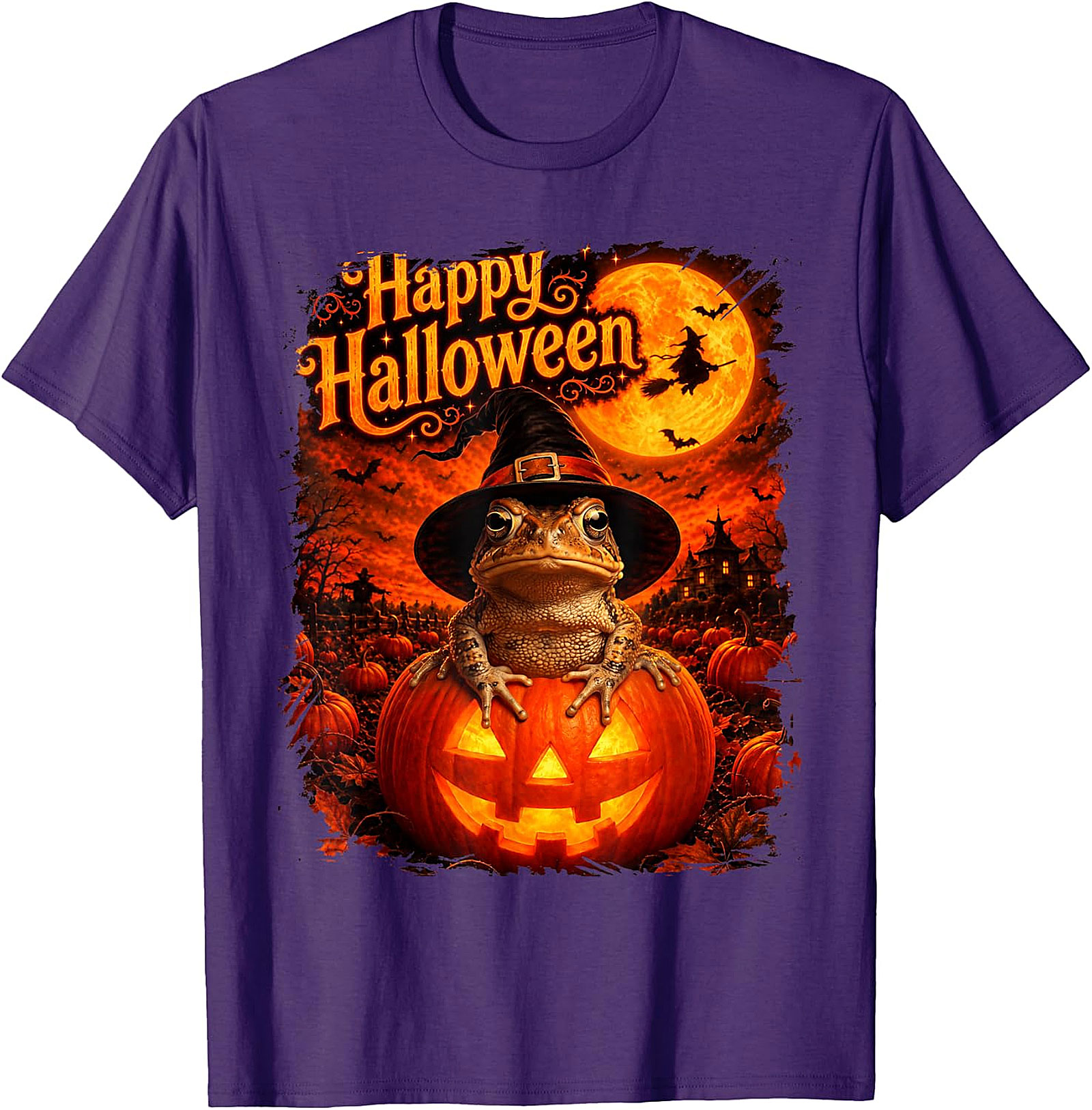 Happy Halloween Witchy Toad Pumpkin T-Shirt | Spooky Frog Tee