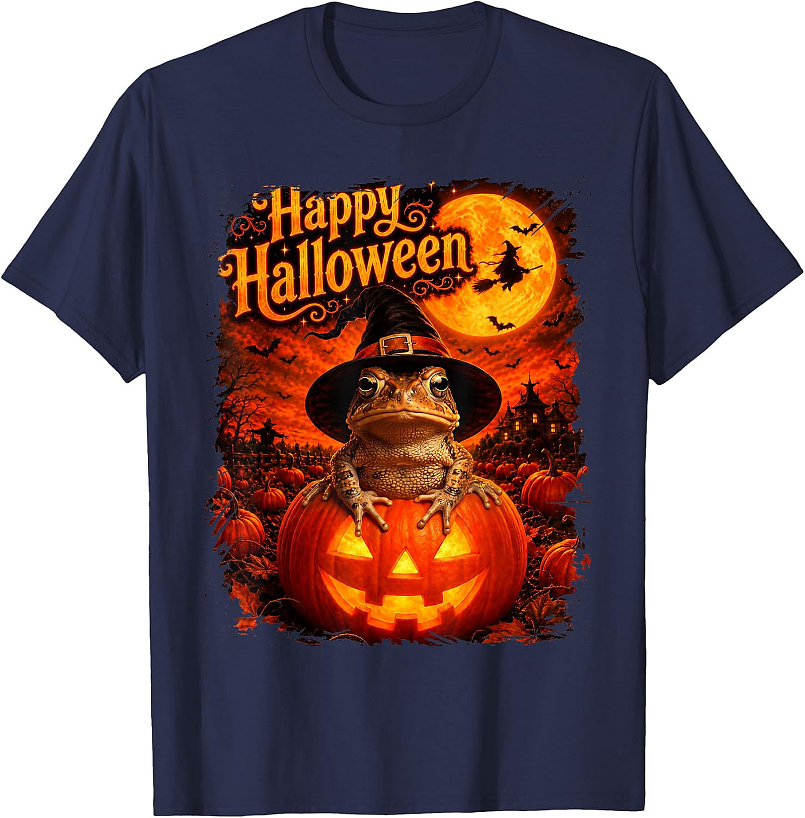 Happy Halloween Witchy Toad Pumpkin T-Shirt | Spooky Frog Tee