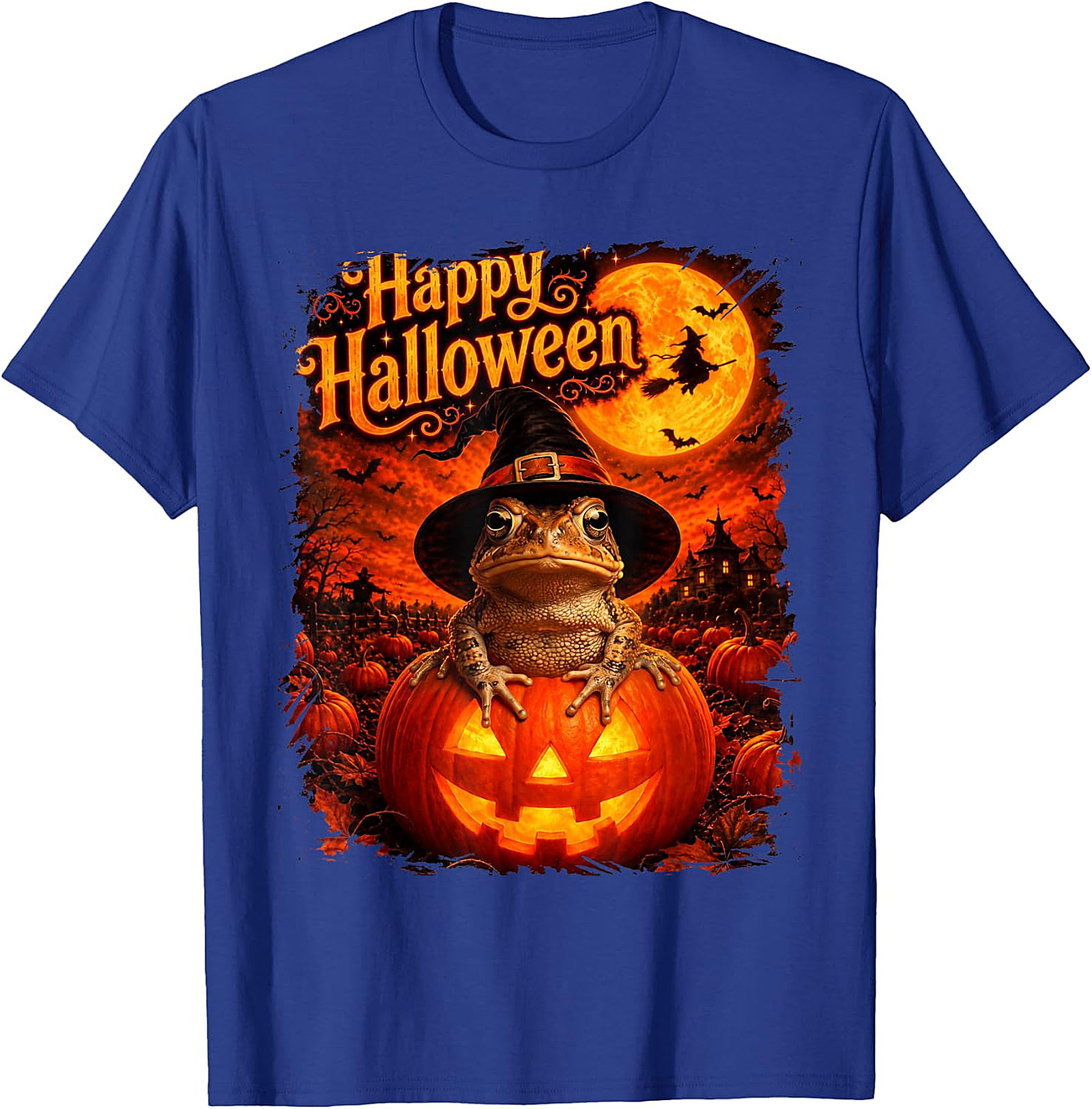 Happy Halloween Witchy Toad Pumpkin T-Shirt | Spooky Frog Tee