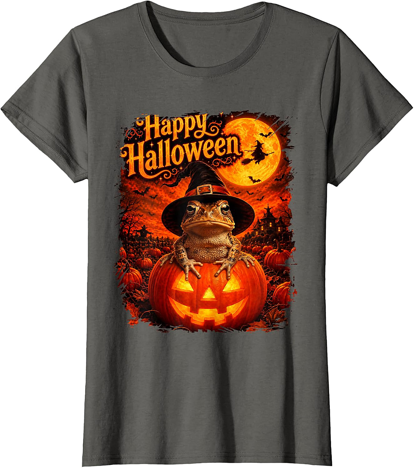 Happy Halloween Witchy Toad Pumpkin T-Shirt | Spooky Frog Tee