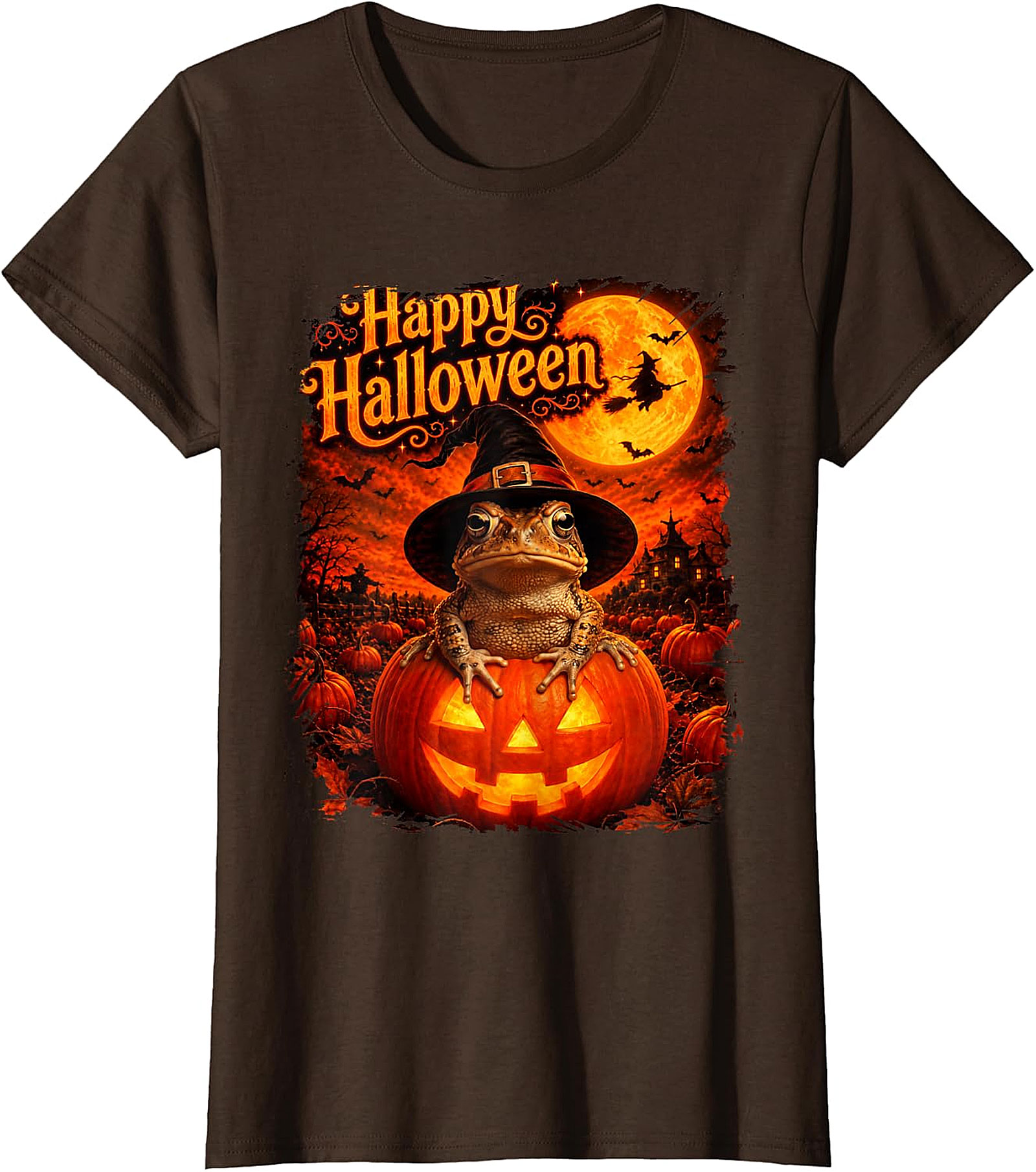 Happy Halloween Witchy Toad Pumpkin T-Shirt | Spooky Frog Tee