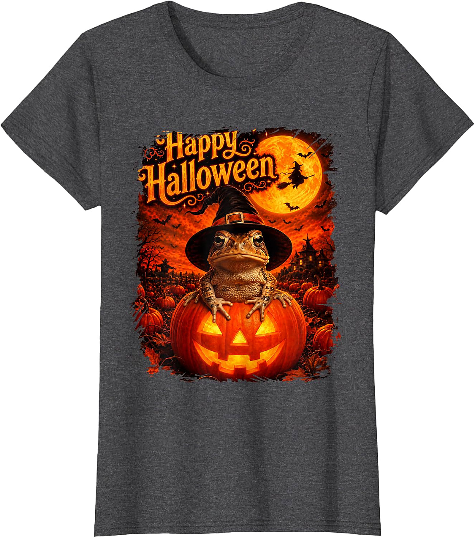 Happy Halloween Witchy Toad Pumpkin T-Shirt | Spooky Frog Tee