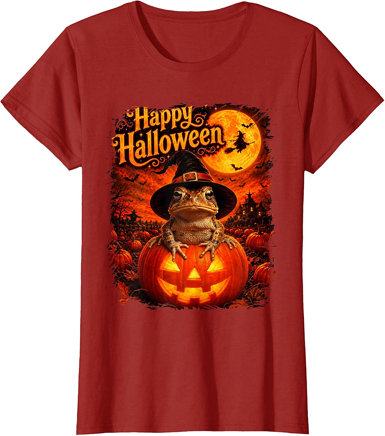 Happy Halloween Witchy Toad Pumpkin T-Shirt | Spooky Frog Tee