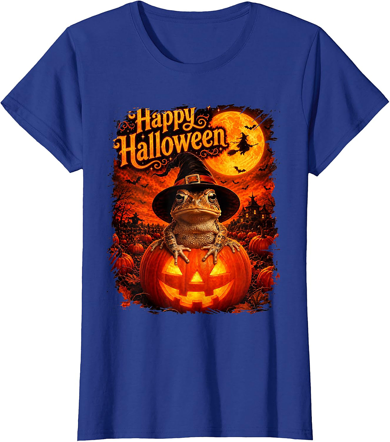 Happy Halloween Witchy Toad Pumpkin T-Shirt | Spooky Frog Tee