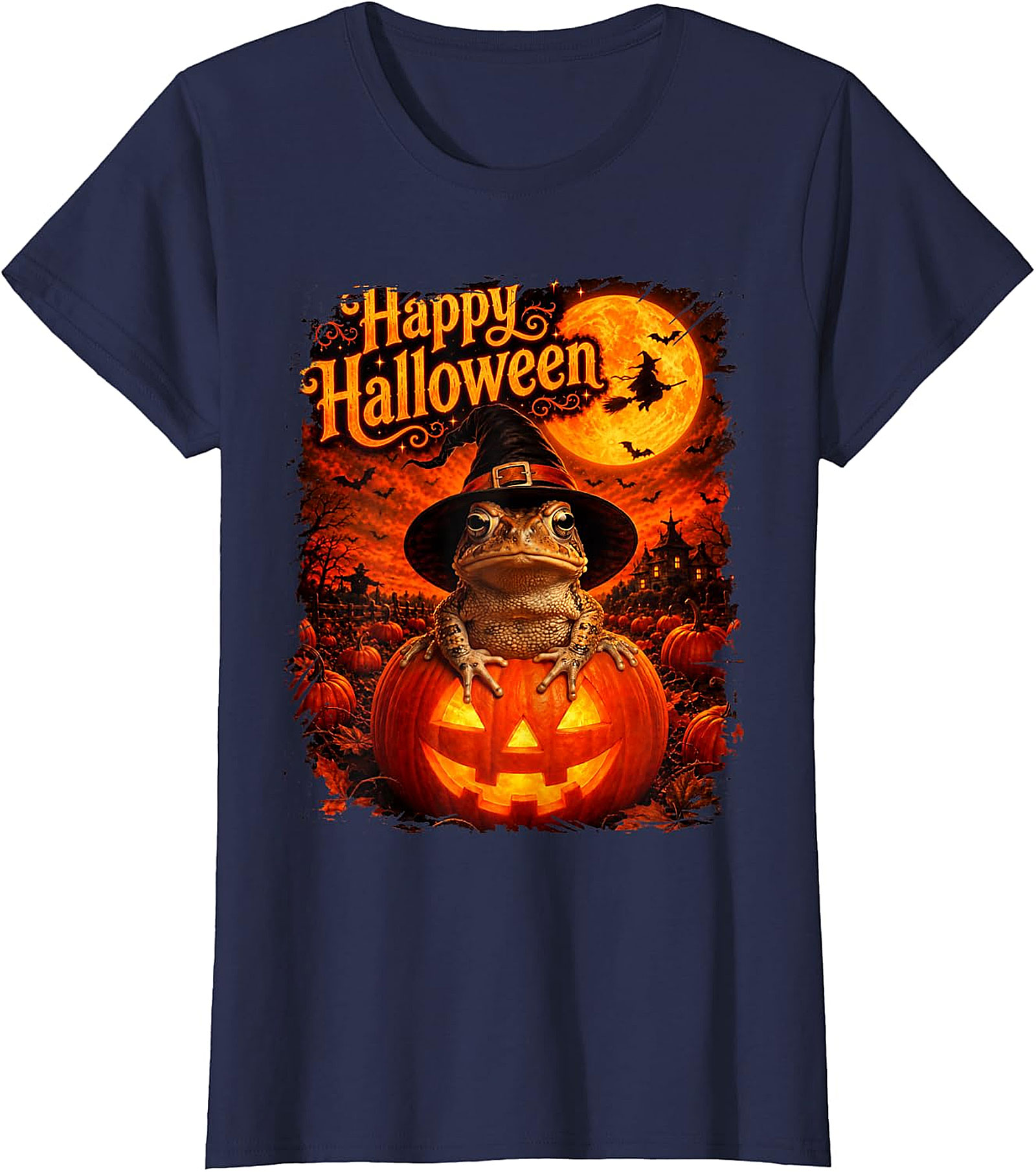 Happy Halloween Witchy Toad Pumpkin T-Shirt | Spooky Frog Tee