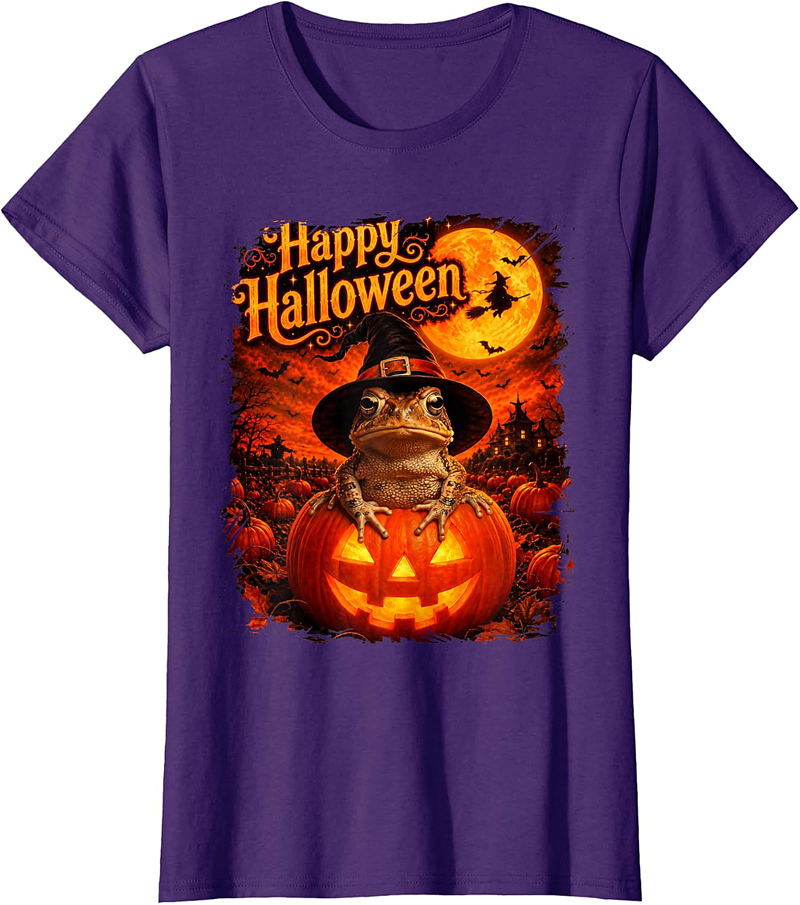 Happy Halloween Witchy Toad Pumpkin T-Shirt | Spooky Frog Tee