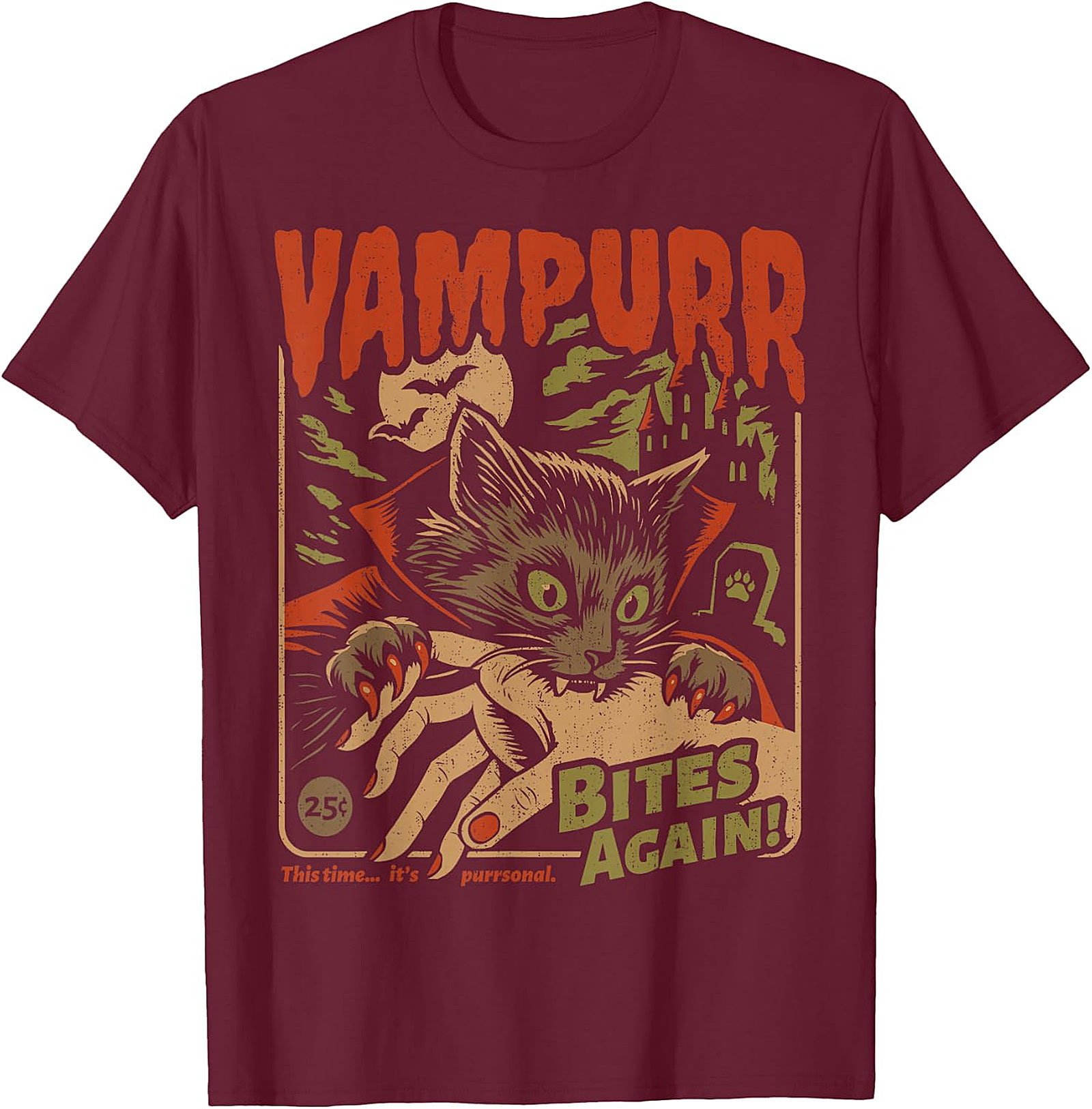 Vampurr Bites Again! Cat Vampire T-Shirt | Retro Spooky Tee