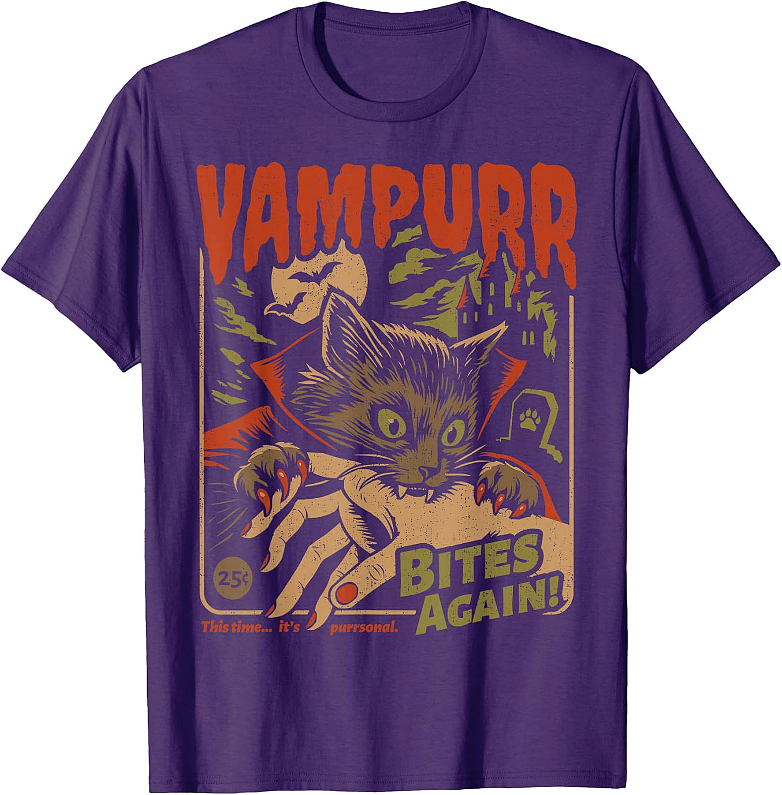 Vampurr Bites Again! Cat Vampire T-Shirt | Retro Spooky Tee