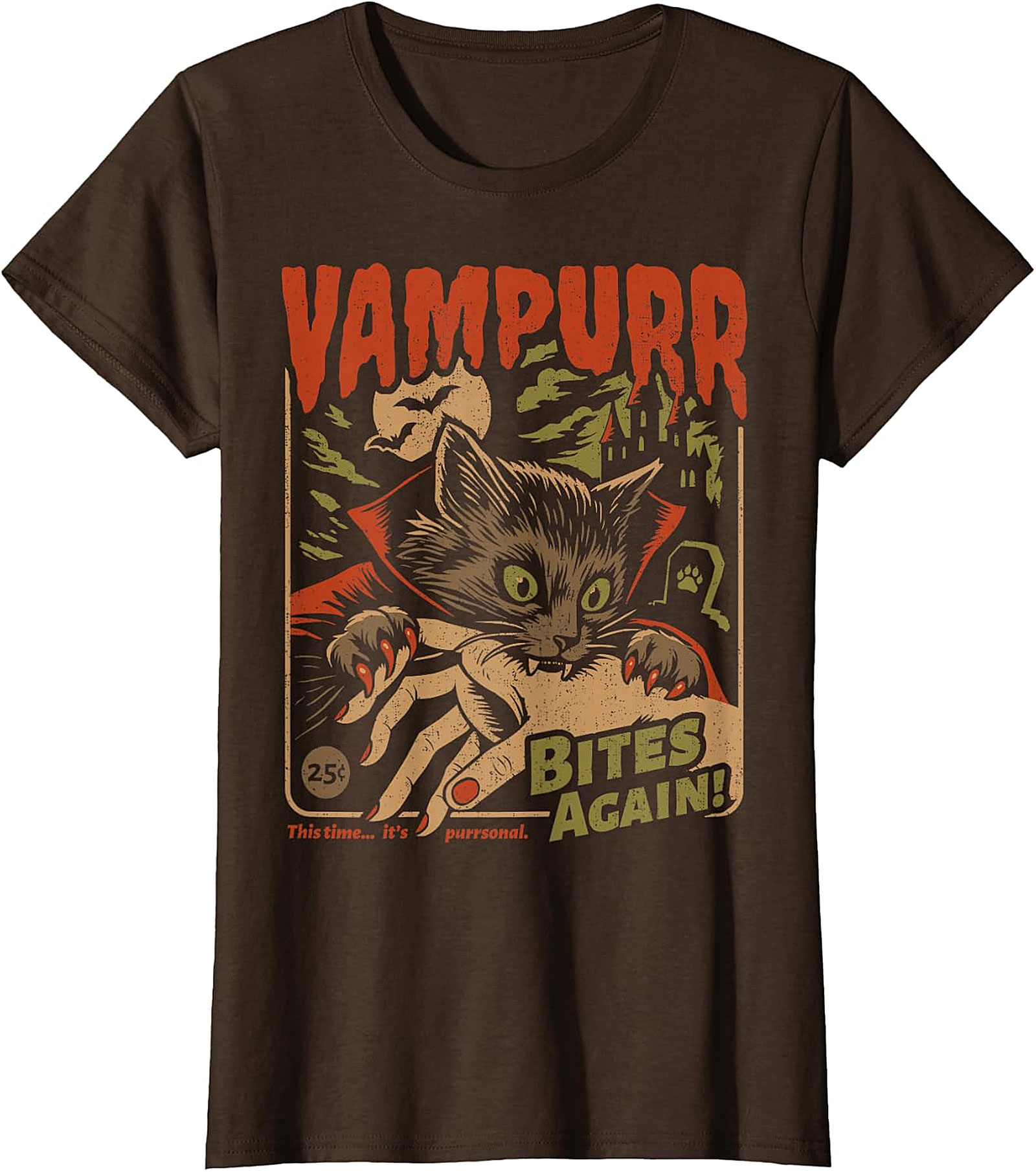 Vampurr Bites Again! Cat Vampire T-Shirt | Retro Spooky Tee