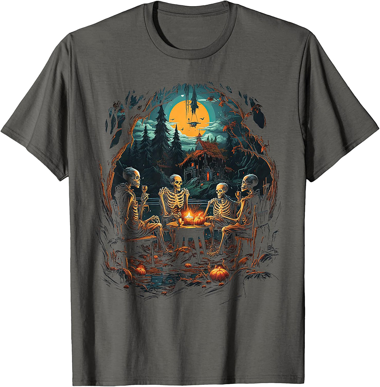 Skeleton Soiree Moonlight Graphic Tee | Spooky Halloween Apparel
