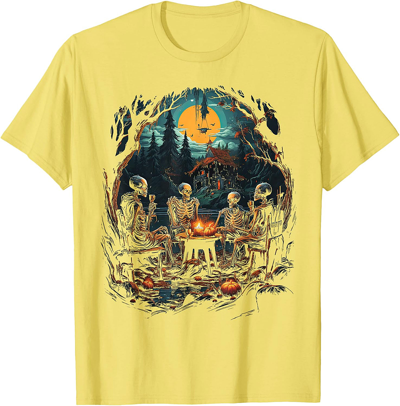 Skeleton Soiree Moonlight Graphic Tee | Spooky Halloween Apparel