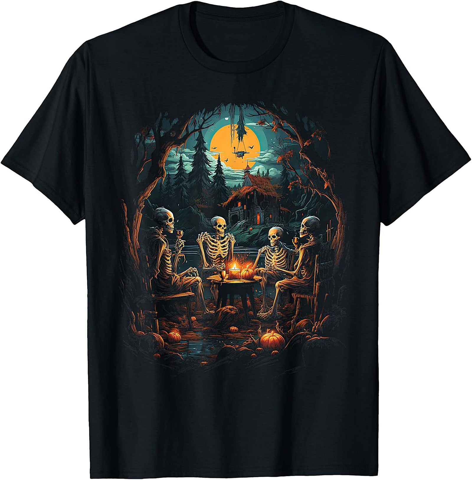 Skeleton Soiree Moonlight Graphic Tee | Spooky Halloween Apparel