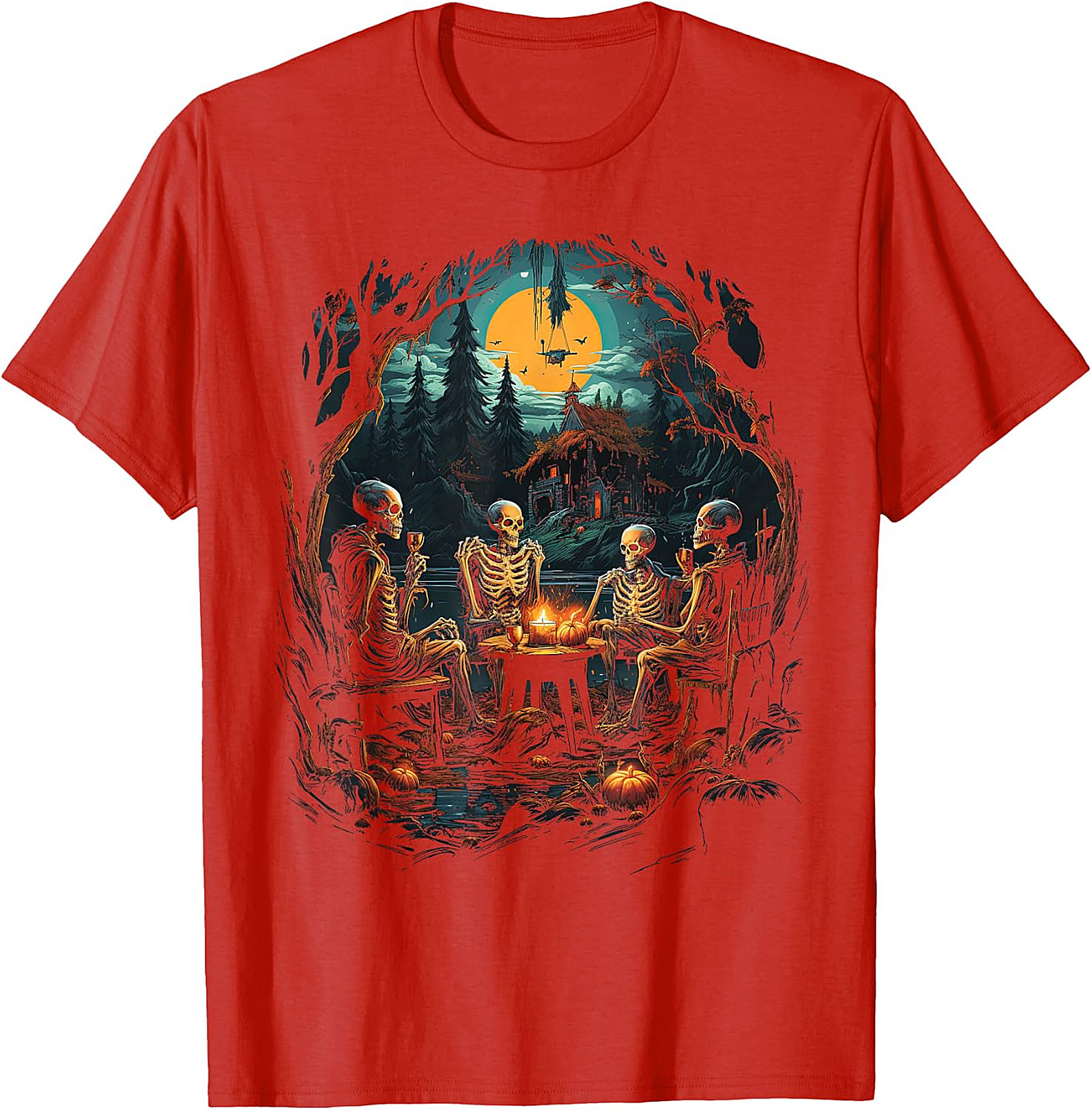 Skeleton Soiree Moonlight Graphic Tee | Spooky Halloween Apparel