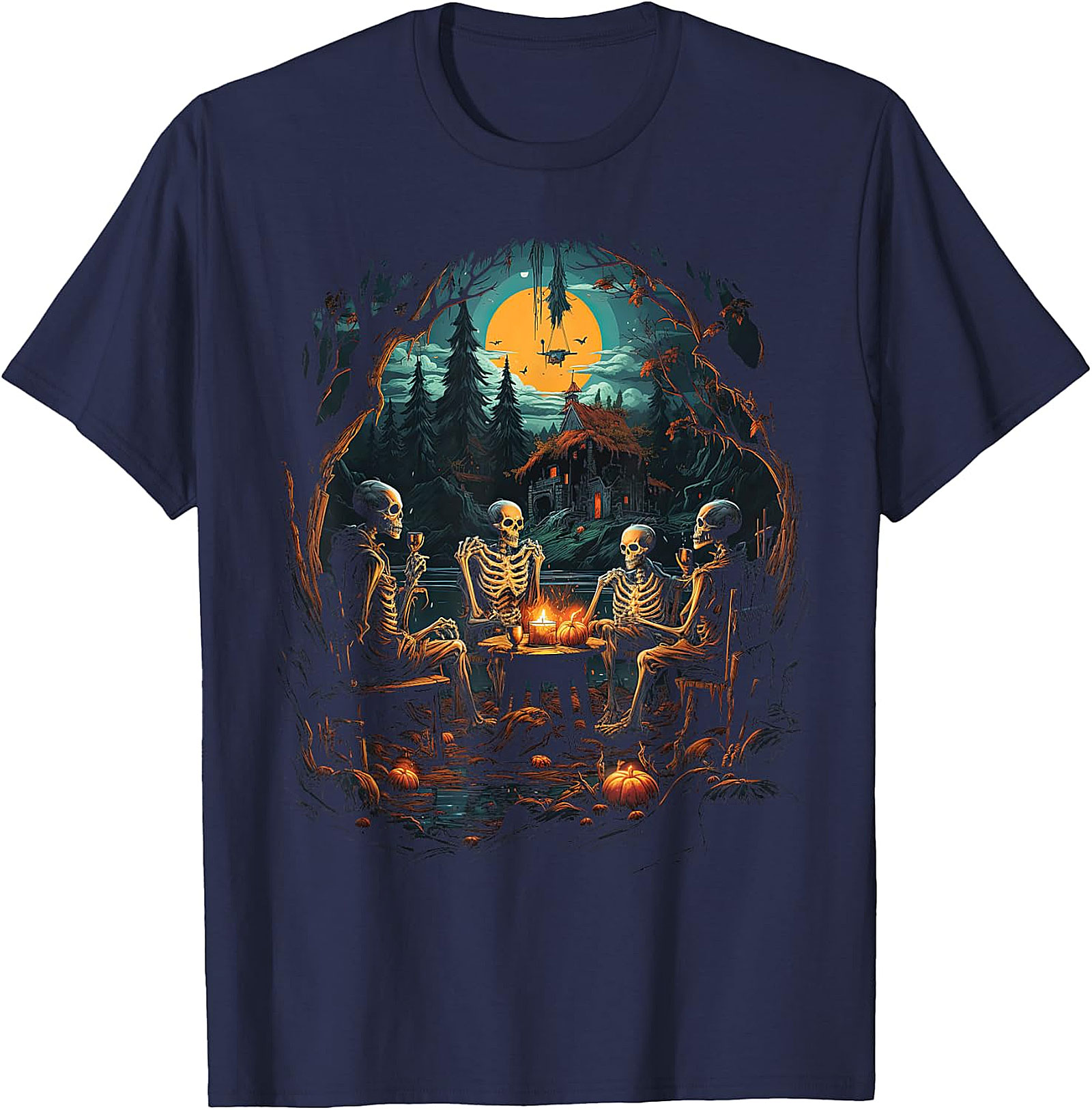 Skeleton Soiree Moonlight Graphic Tee | Spooky Halloween Apparel