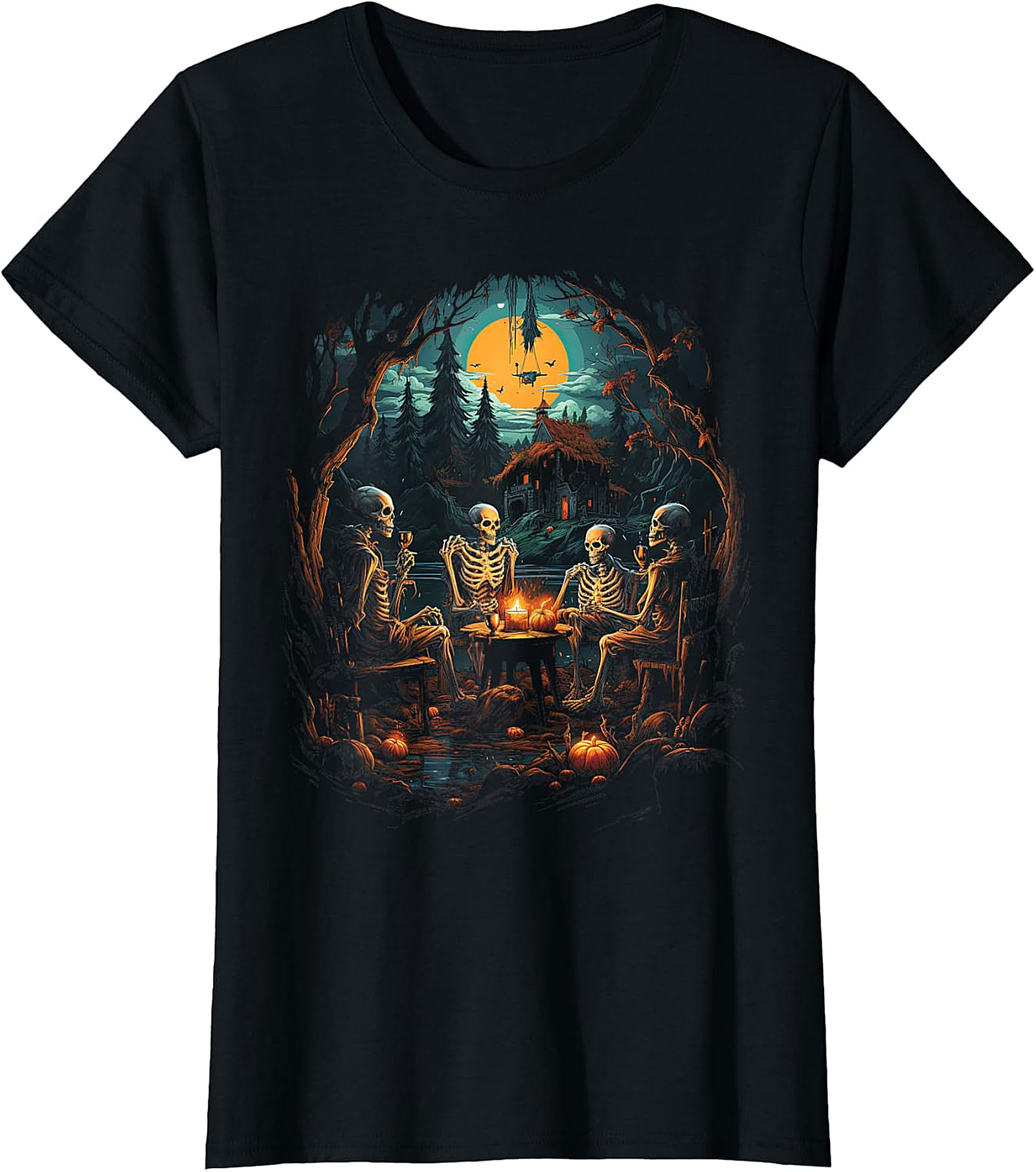 Skeleton Soiree Moonlight Graphic Tee | Spooky Halloween Apparel