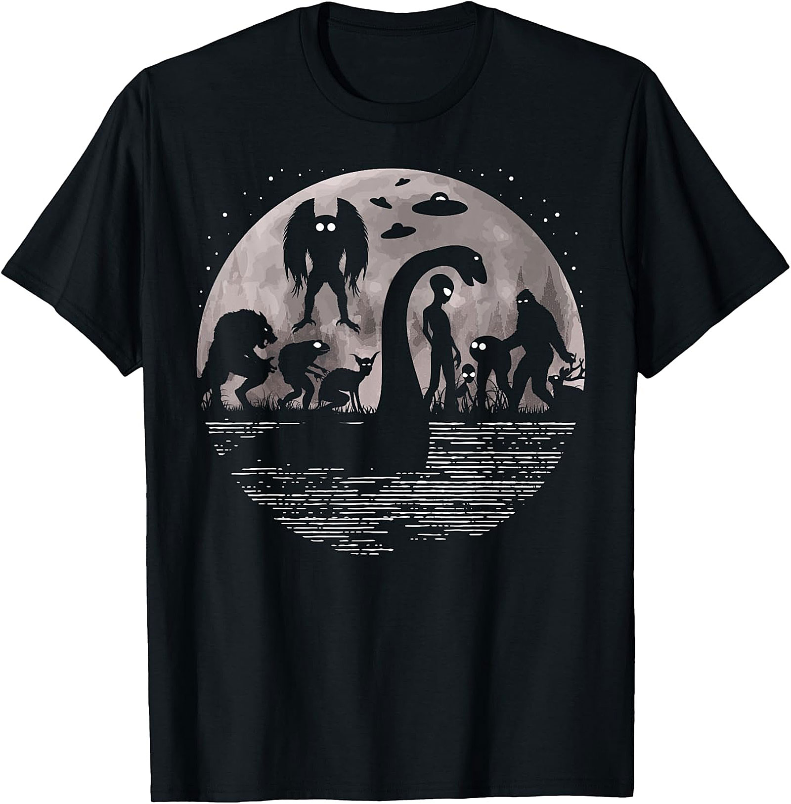 Cryptid & Alien Full Moon Tee - Bigfoot, Nessie & UFOs