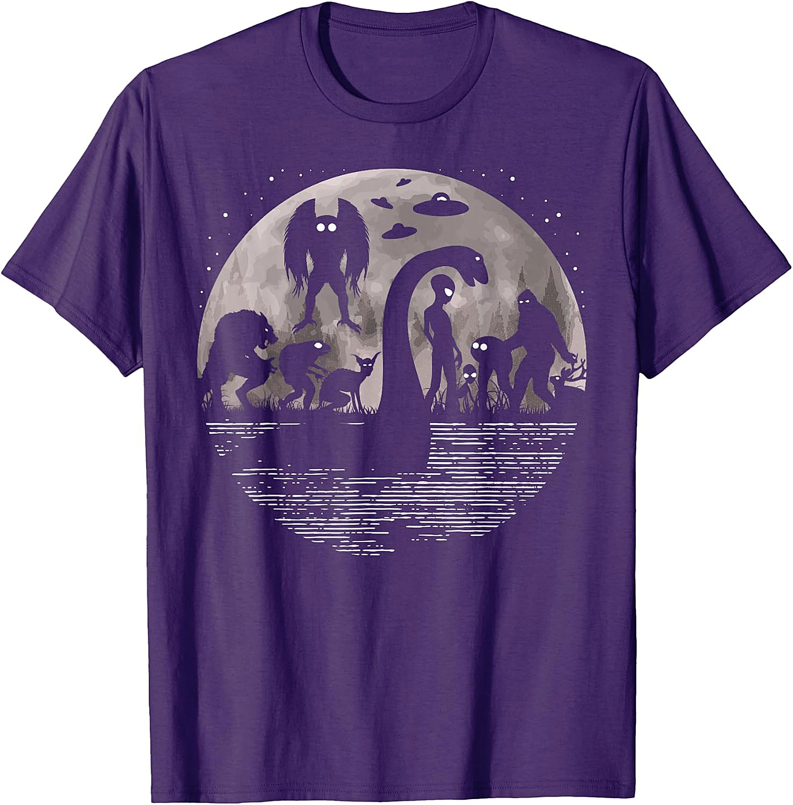 Cryptid & Alien Full Moon Tee - Bigfoot, Nessie & UFOs