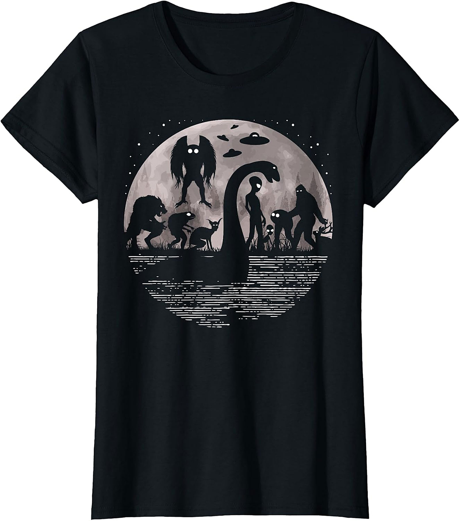 Cryptid & Alien Full Moon Tee - Bigfoot, Nessie & UFOs